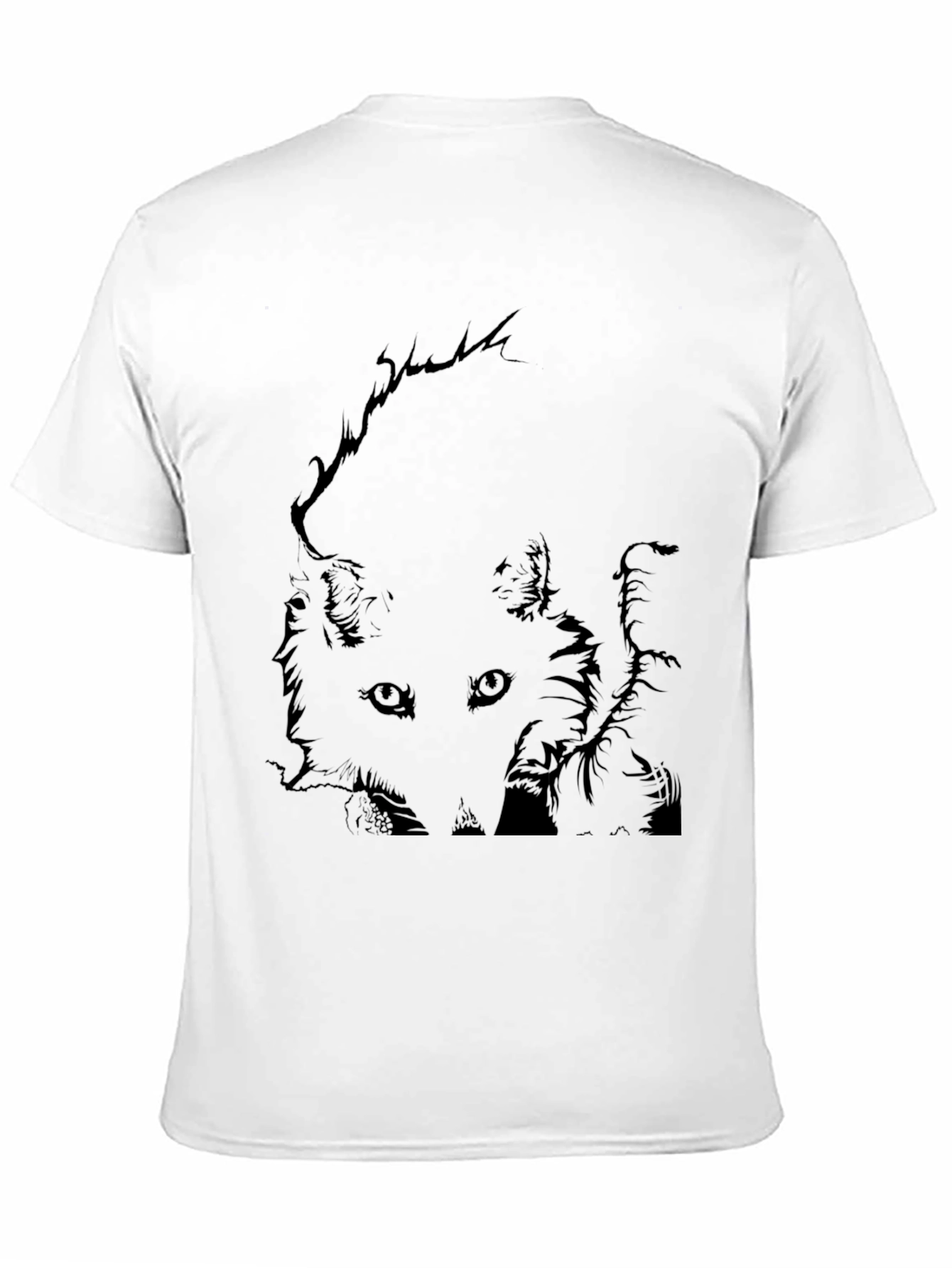 Black T-Shirt with Fox Graphic Print for Men