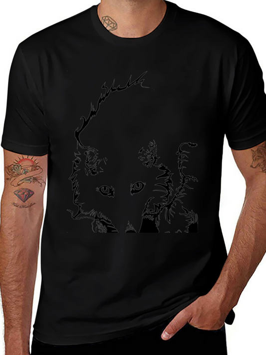 Black T-Shirt with Fox Graphic Print for Men
