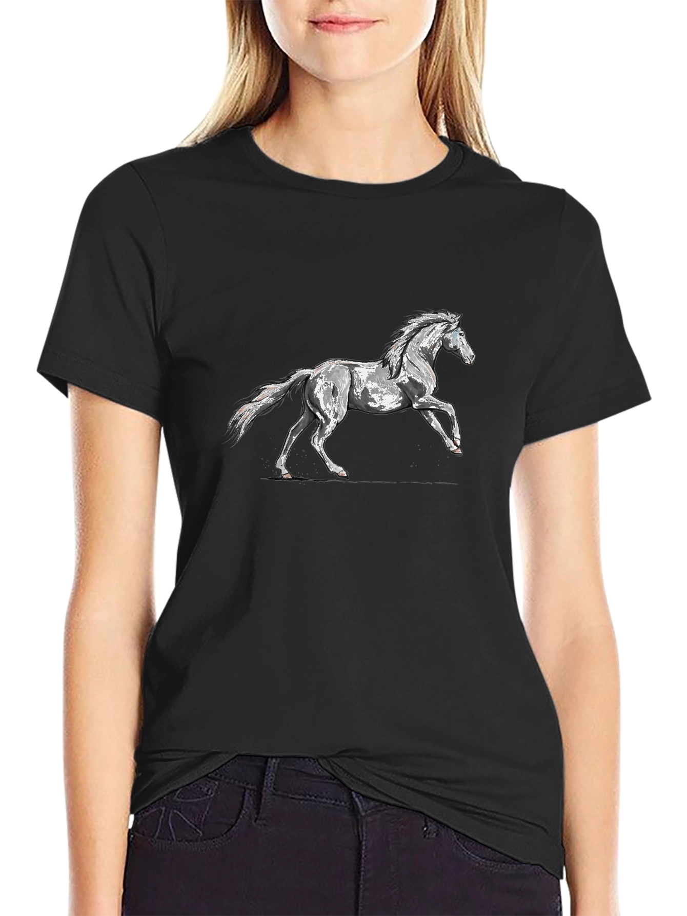 Black T-Shirt with Horse Graphic
