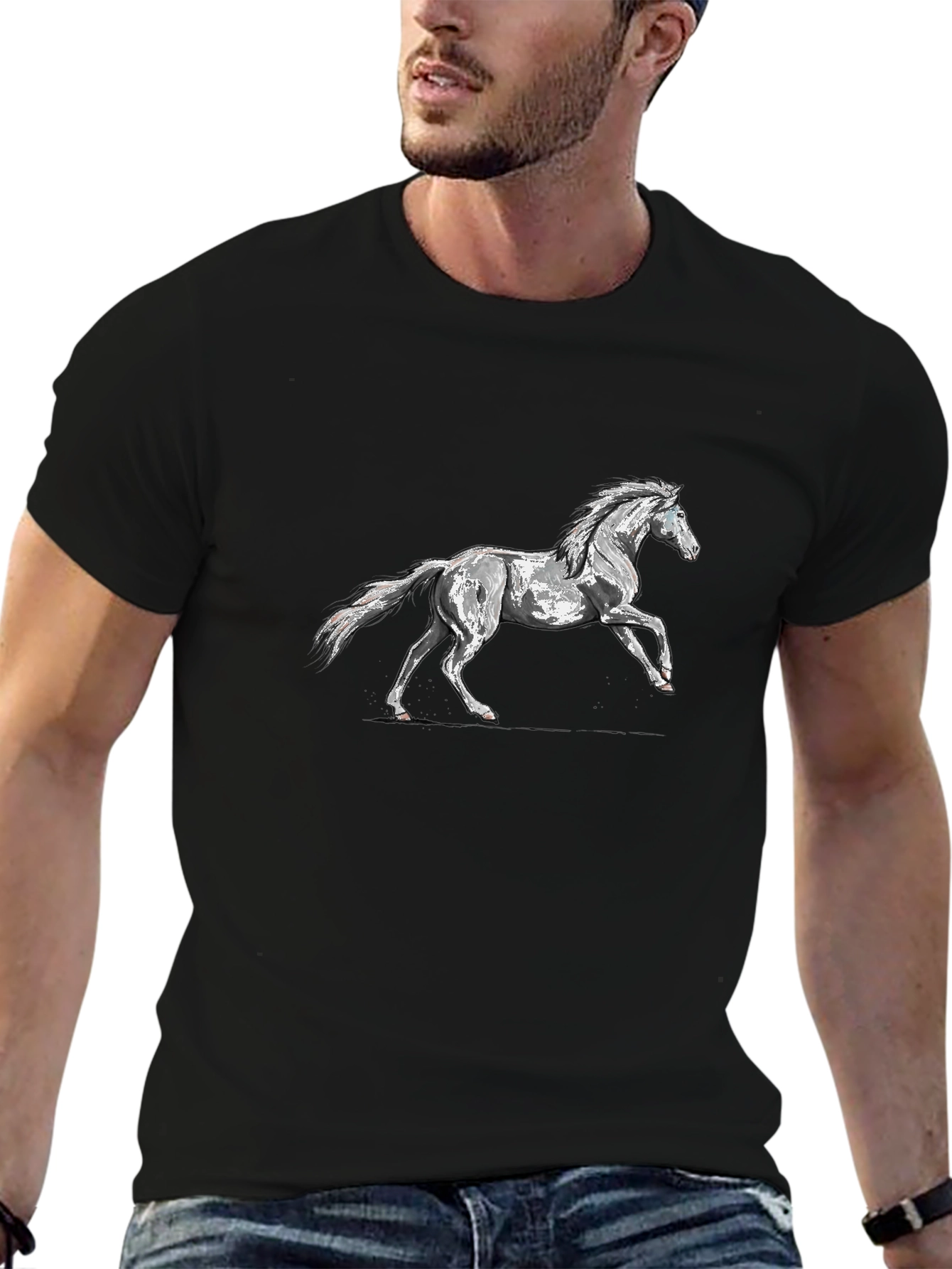 Black T-Shirt with Horse Graphic