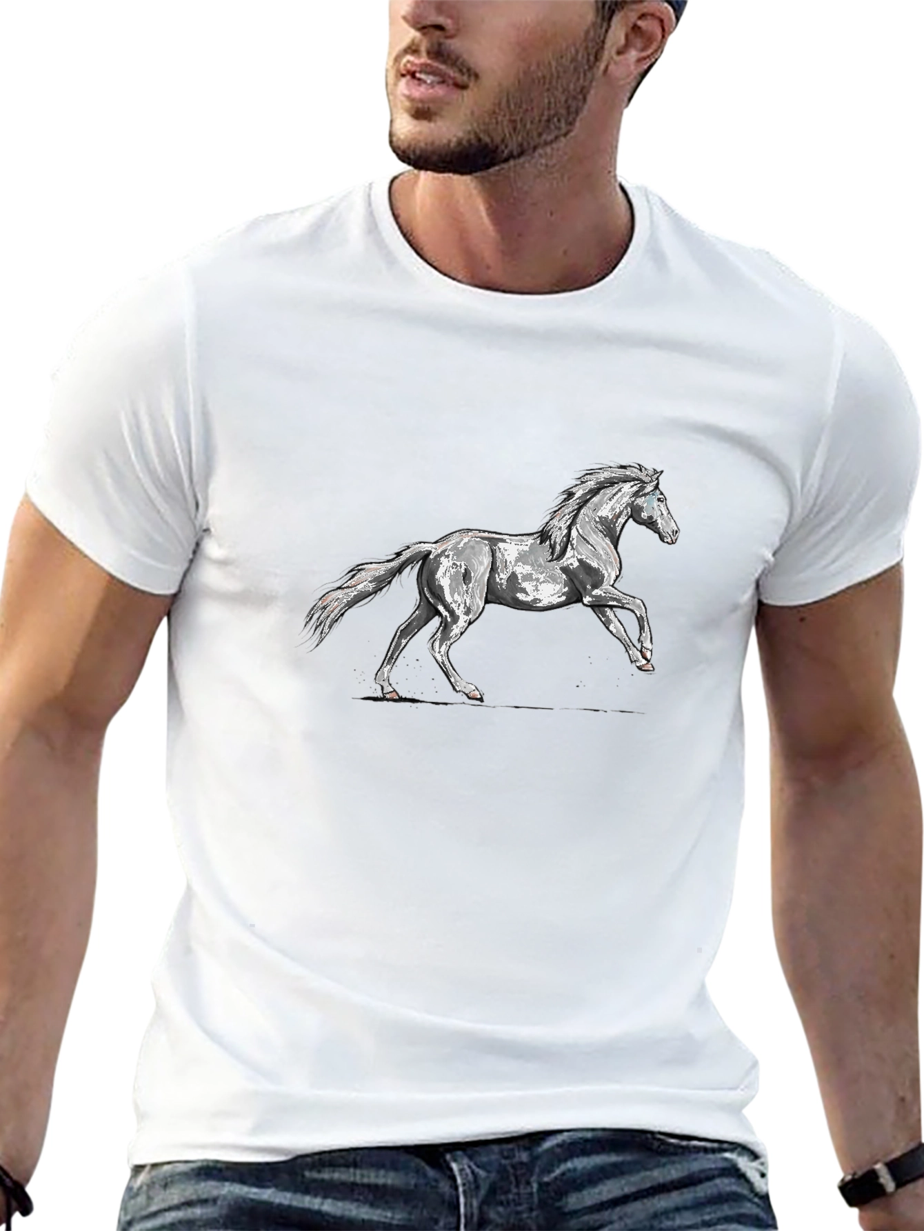 Black T-Shirt with Horse Graphic