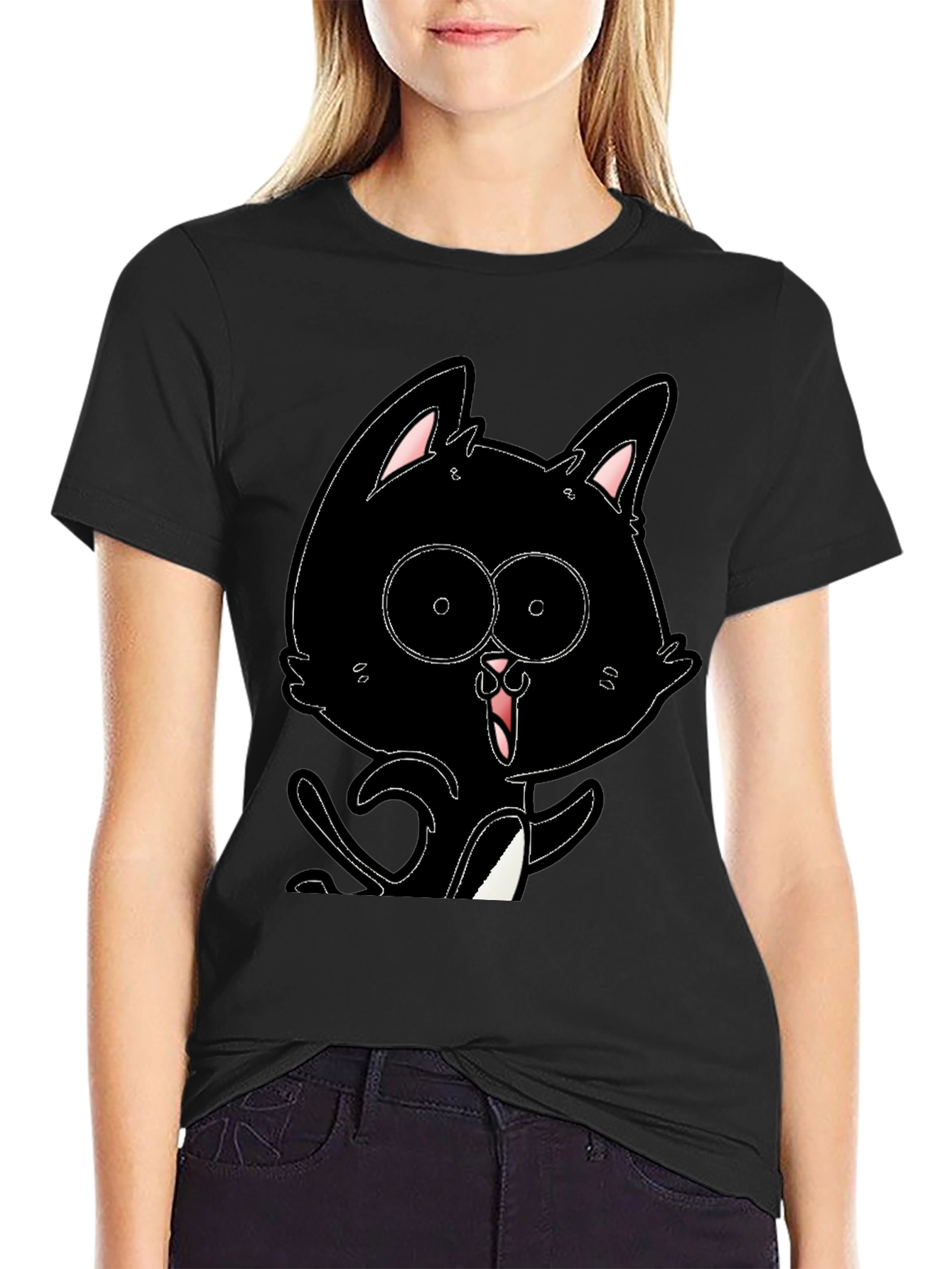 Black Cat Cartoon T-Shirt - Mens Graphic Tee