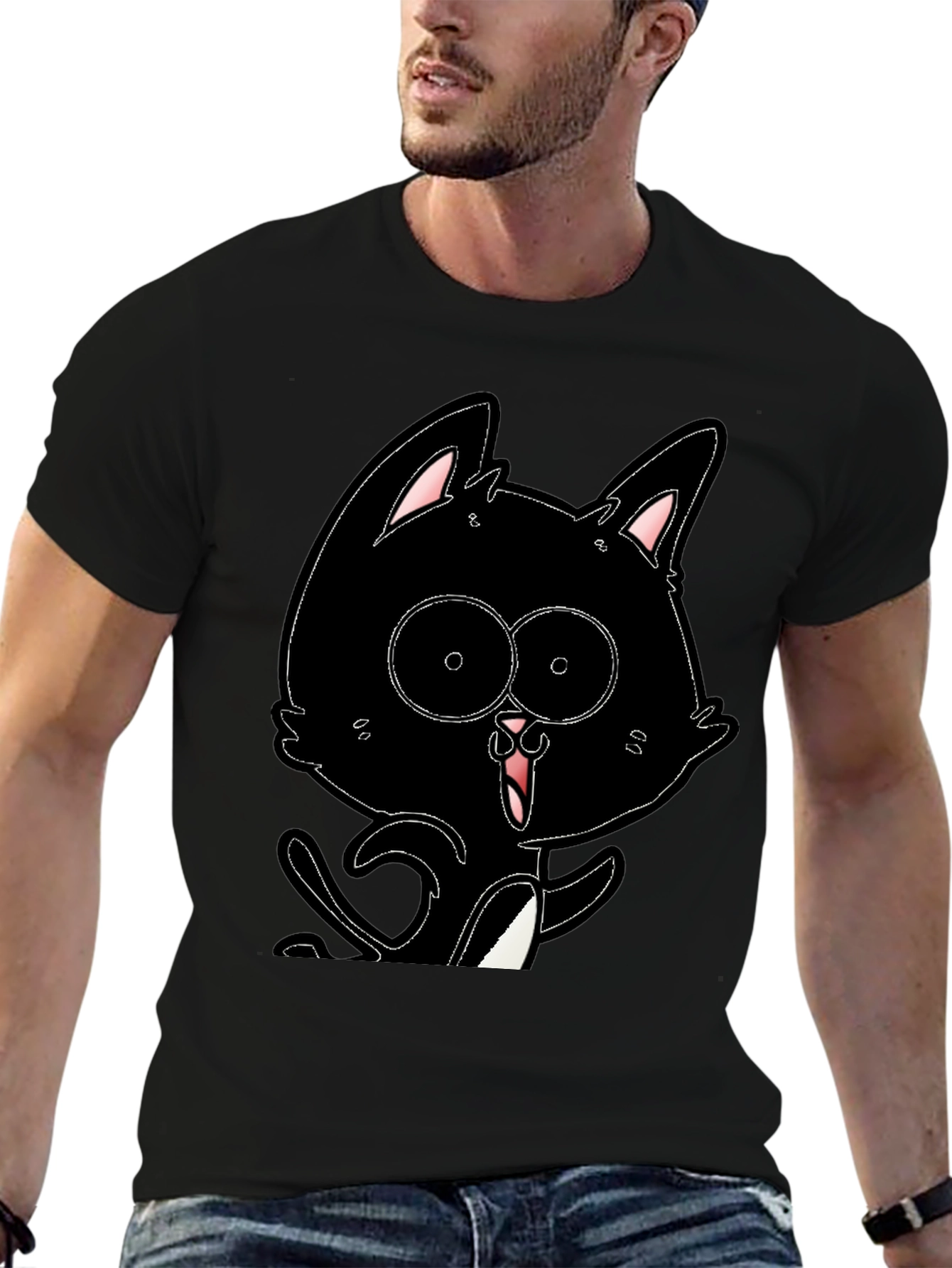 Black Cat Cartoon T-Shirt - Mens Graphic Tee