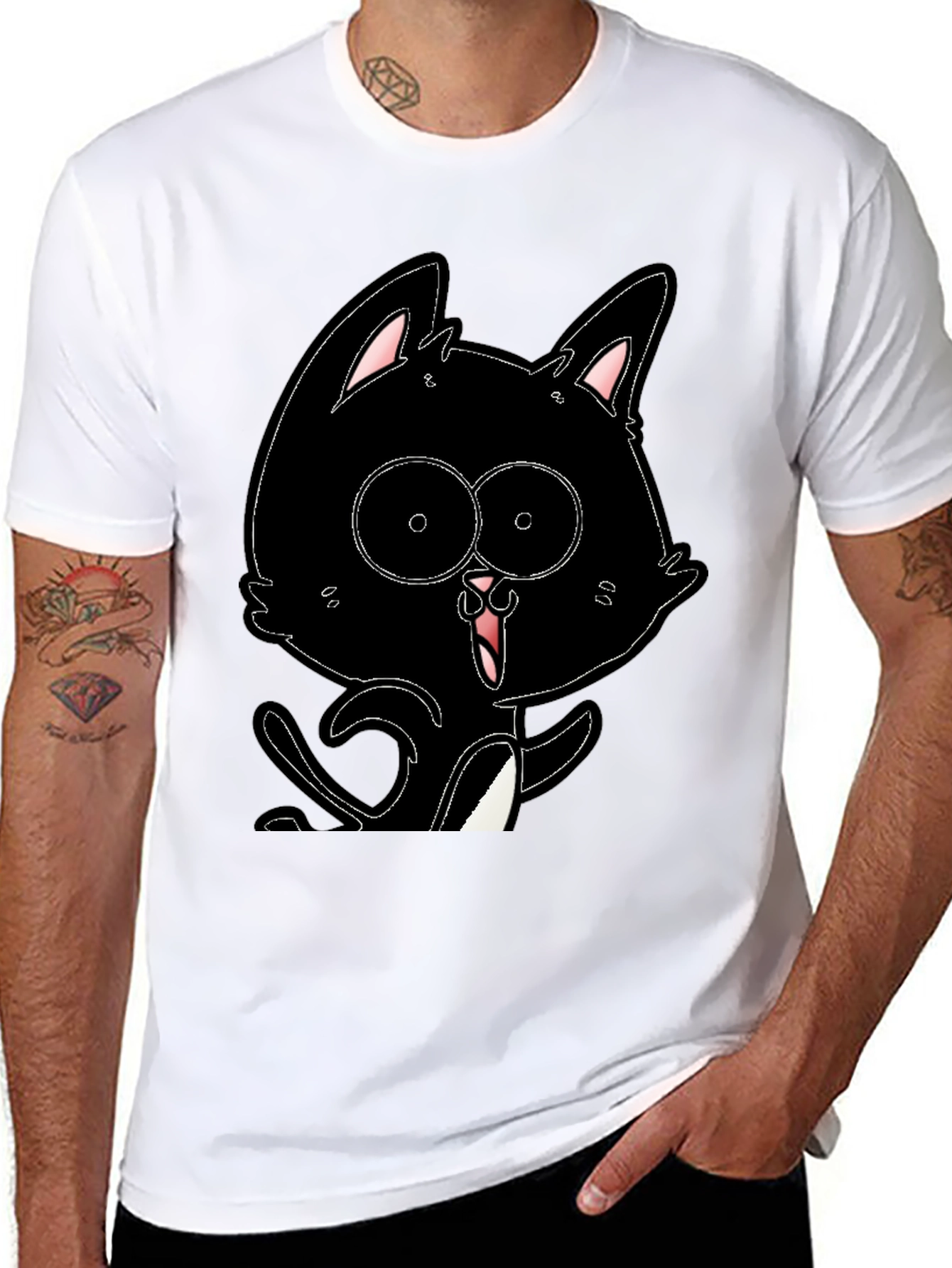 Black Cat Cartoon T-Shirt - Mens Graphic Tee