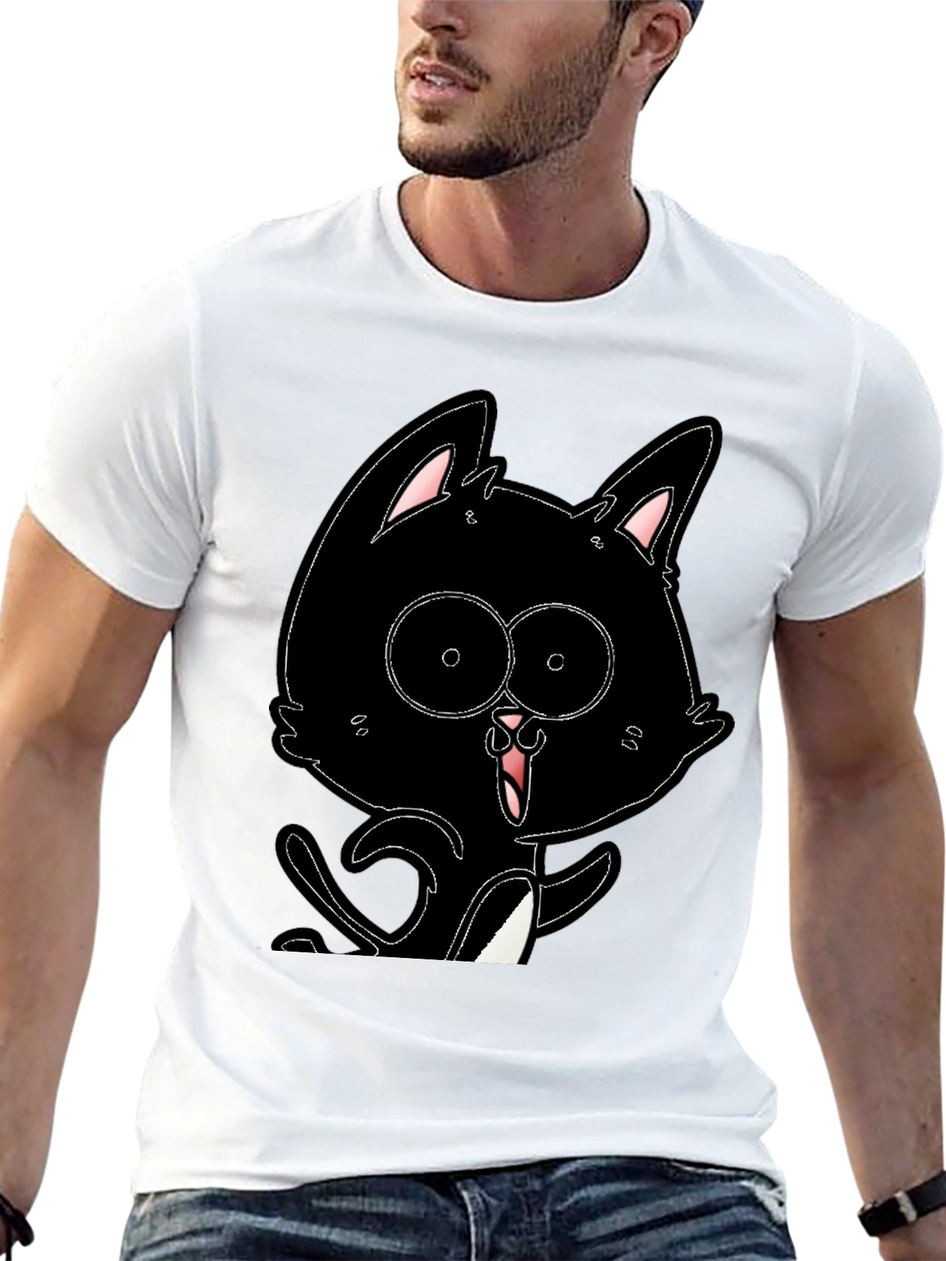 Black Cat Cartoon T-Shirt - Mens Graphic Tee