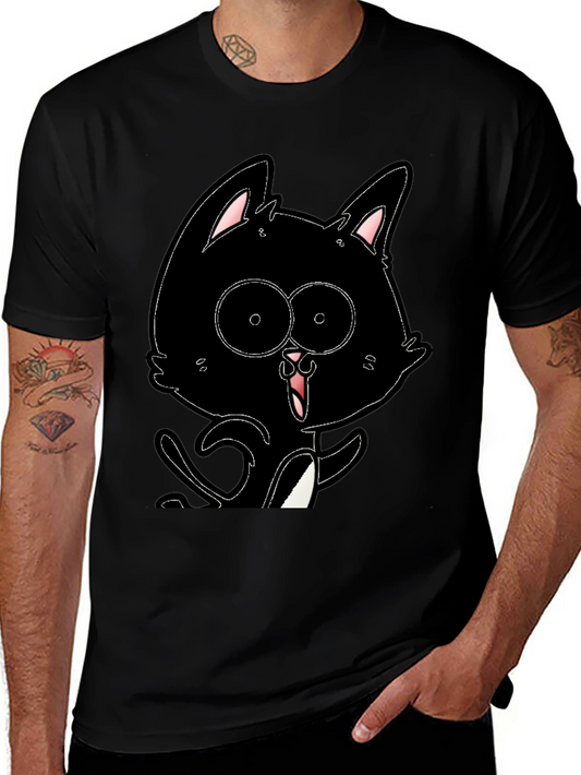 Black Cat Cartoon T-Shirt - Mens Graphic Tee
