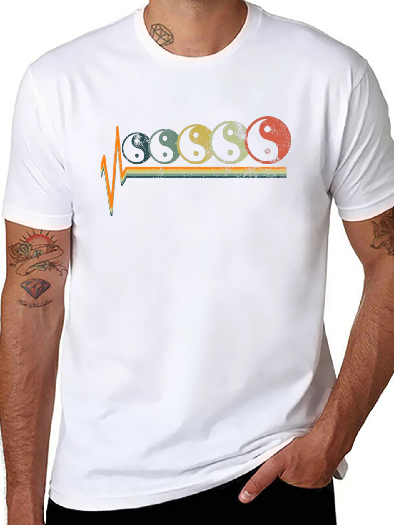 Yin Yang Pulse Graphic Tee - Retro Style