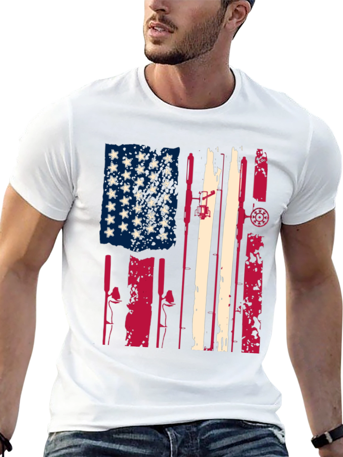 American Flag Fishing Rod T-Shirt