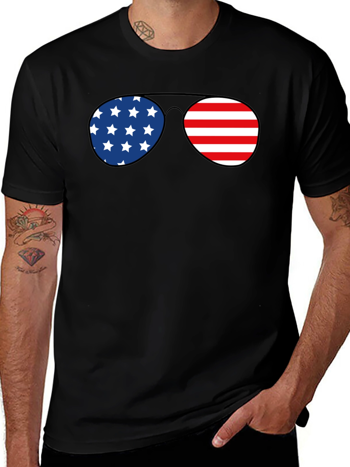 American Flag Sunglasses Graphic T-Shirt