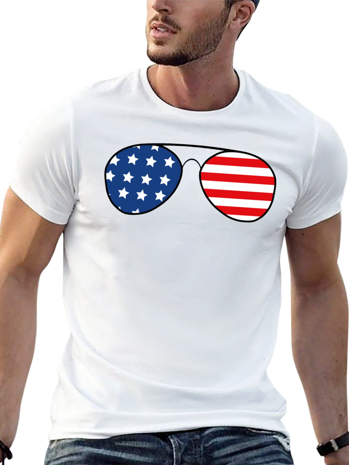 American Flag Sunglasses Graphic T-Shirt