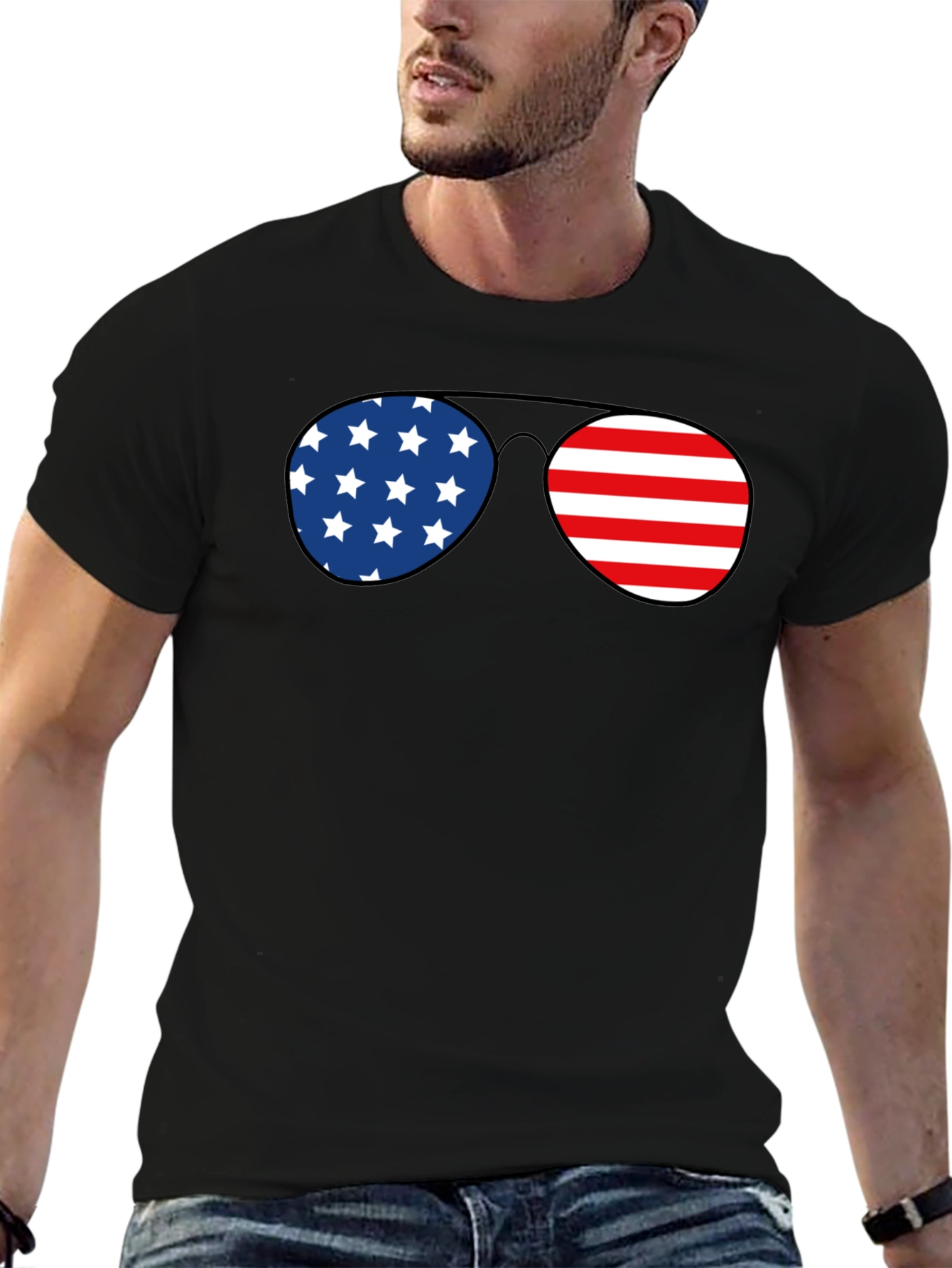 American Flag Sunglasses Graphic T-Shirt