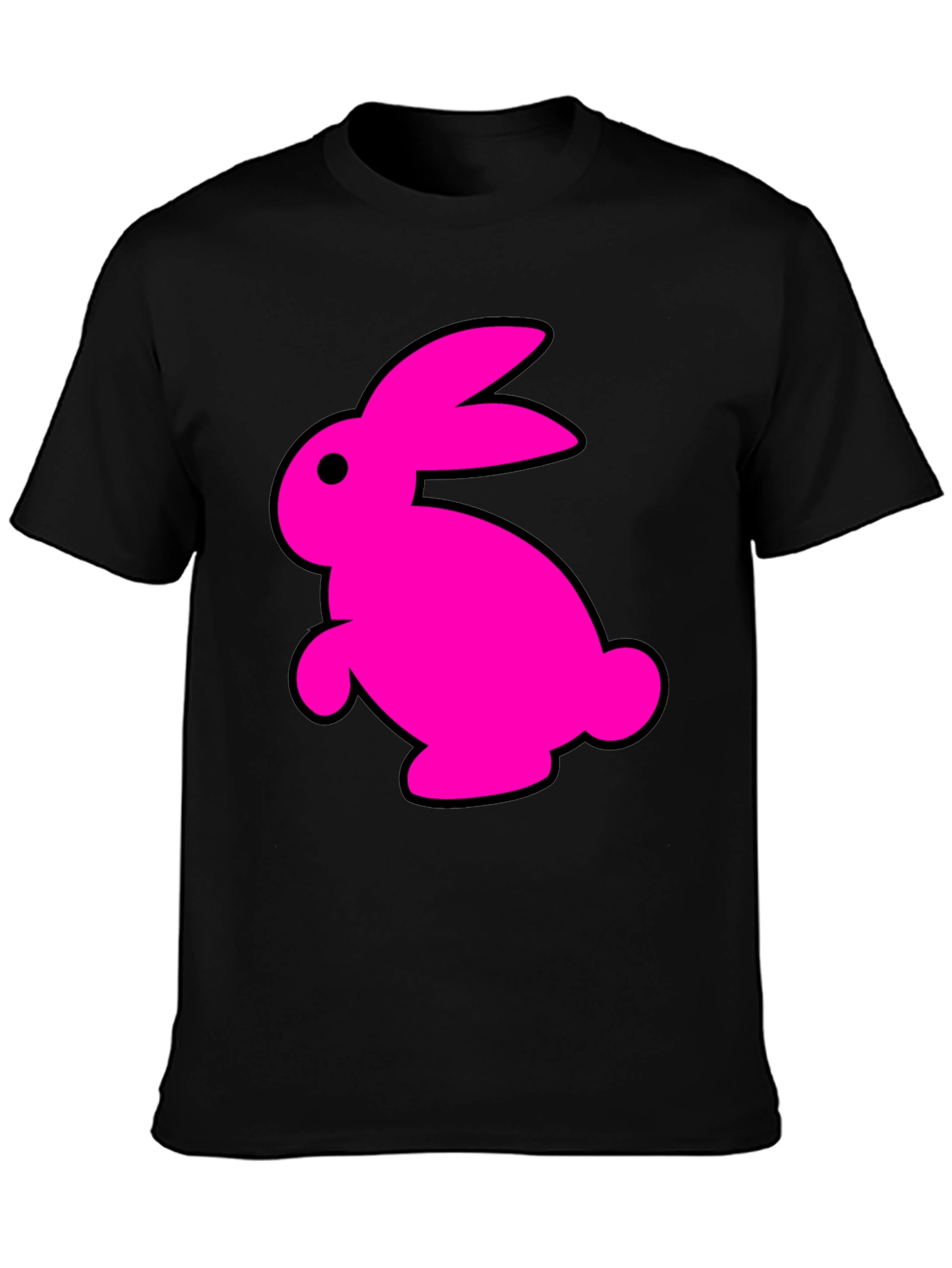 Black T-Shirt with Fun Pink Rabbit Graphic