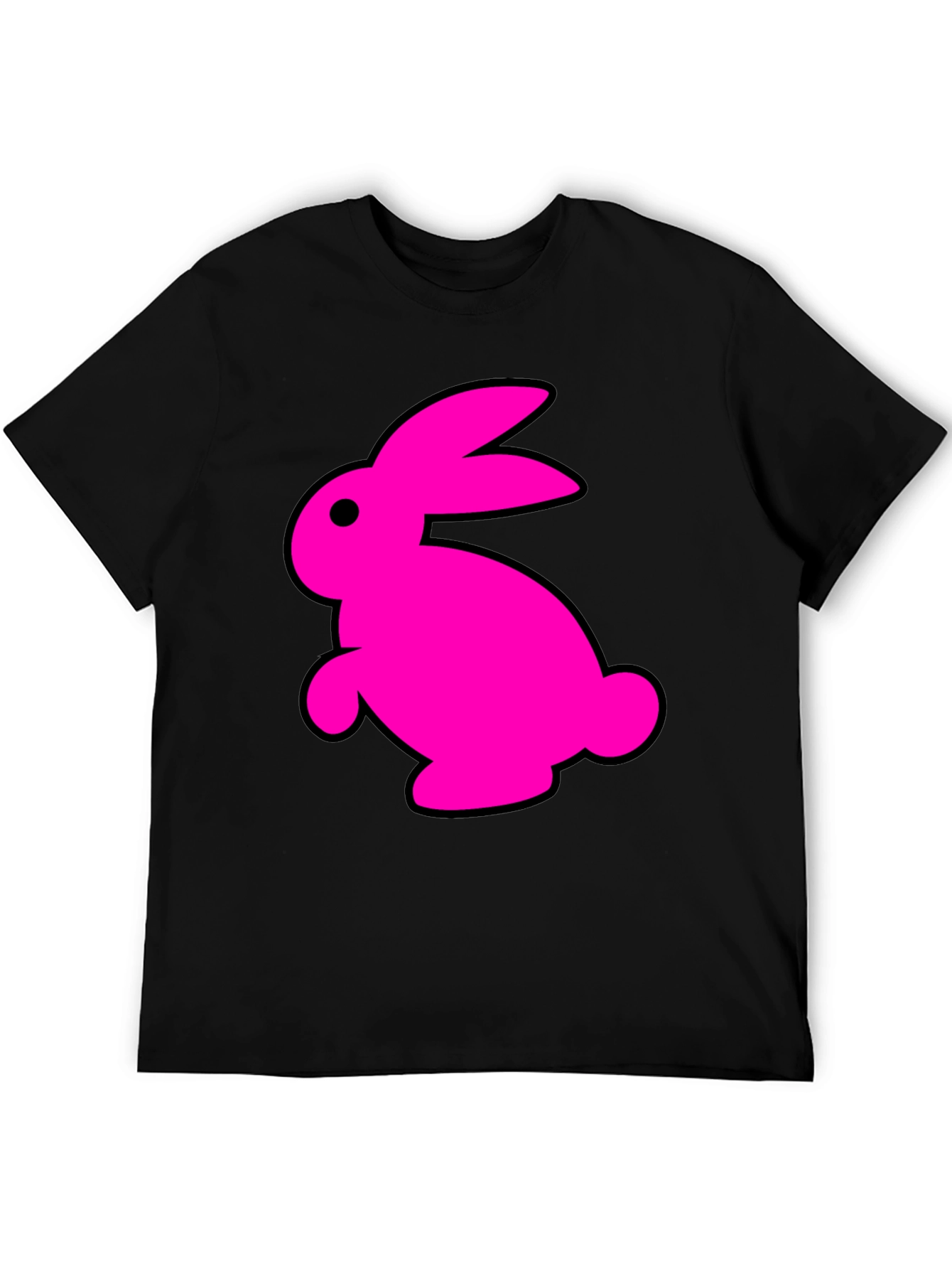 Black T-Shirt with Fun Pink Rabbit Graphic
