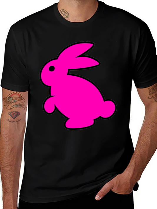 Black T-Shirt with Fun Pink Rabbit Graphic