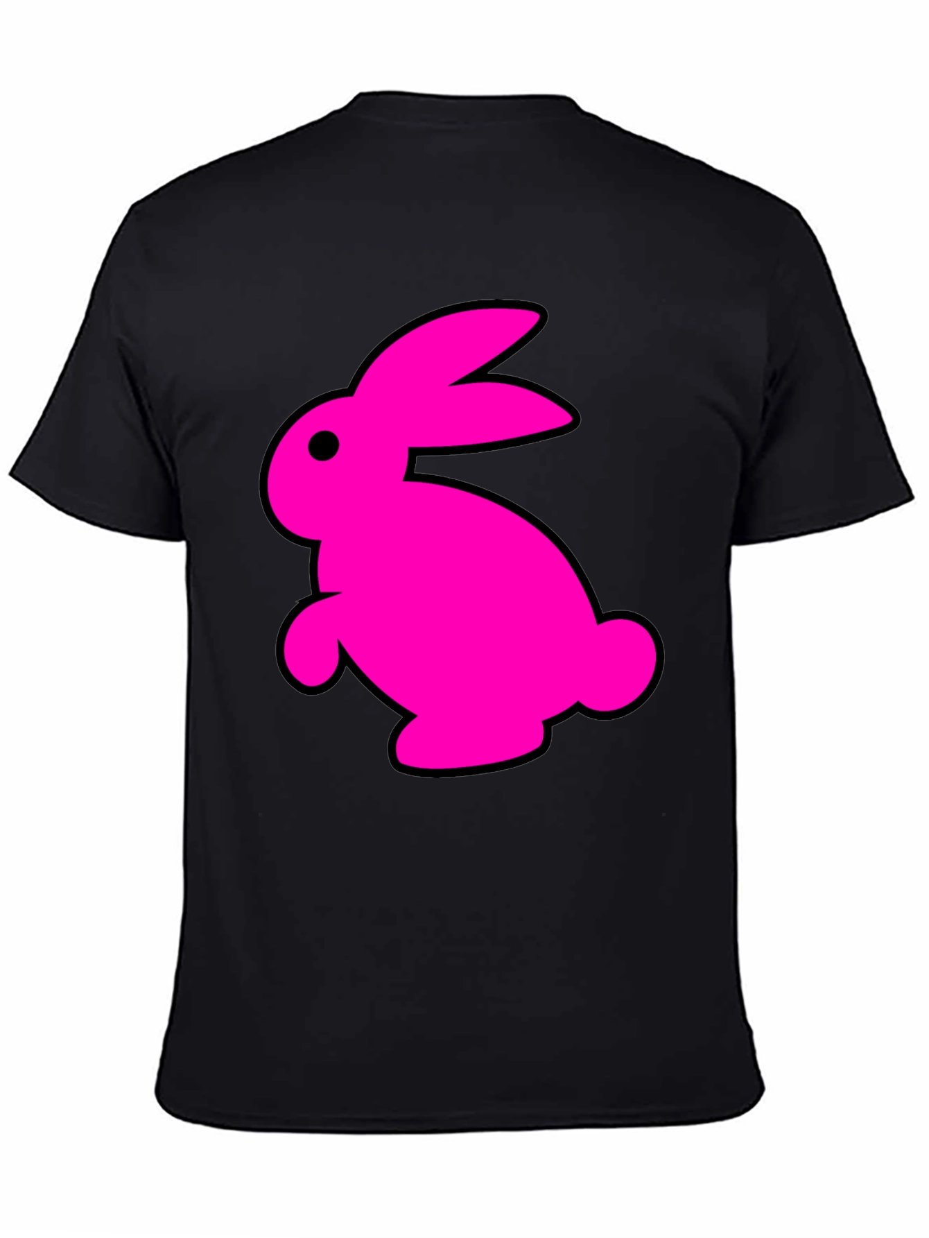Black T-Shirt with Fun Pink Rabbit Graphic