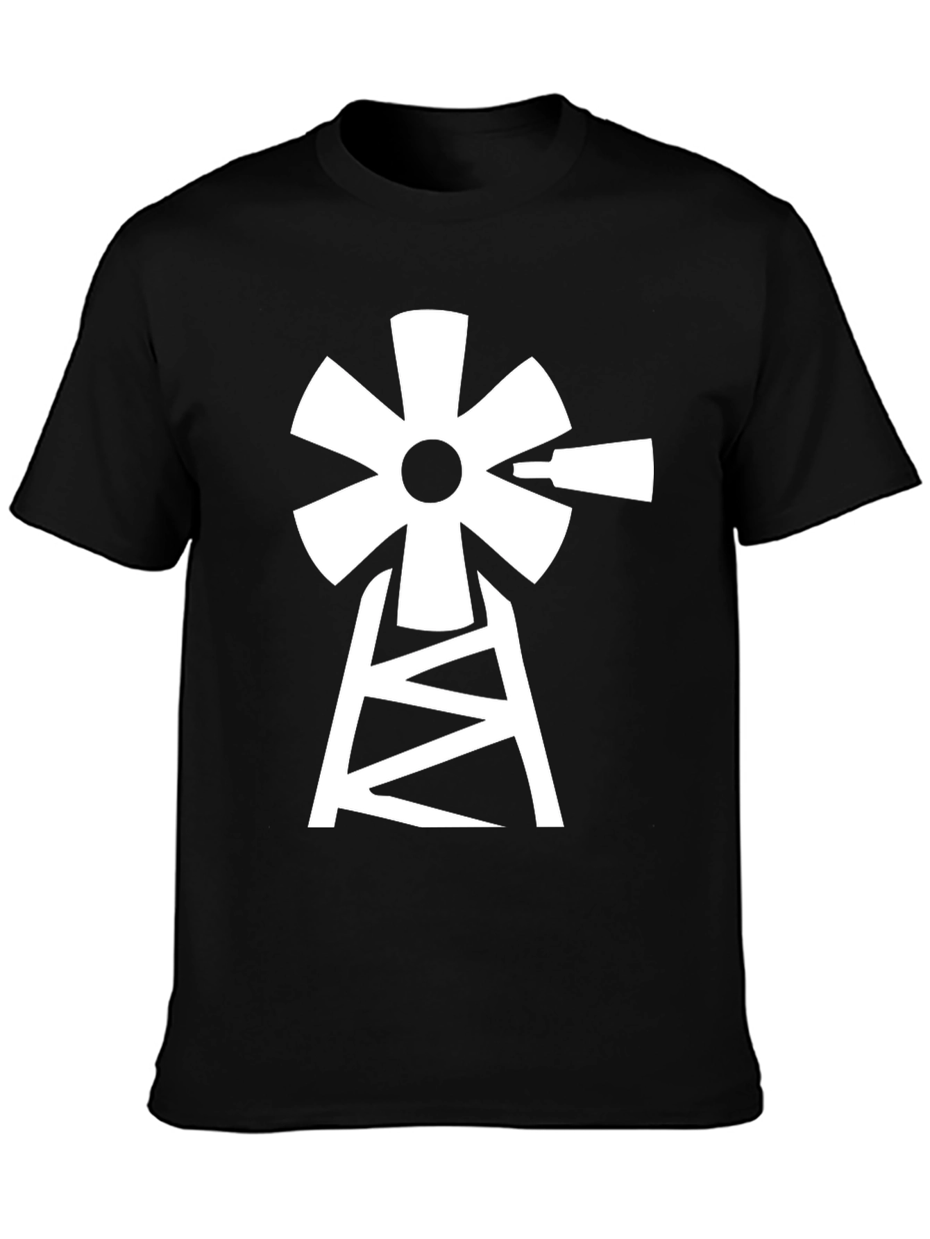 Windmill Graphic Tee - Black Cotton Blend T-Shirt