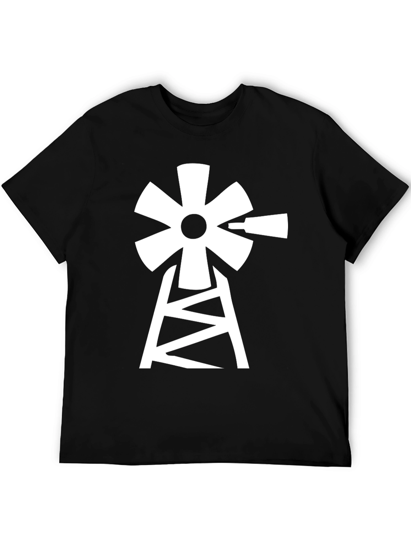 Windmill Graphic Tee - Black Cotton Blend T-Shirt