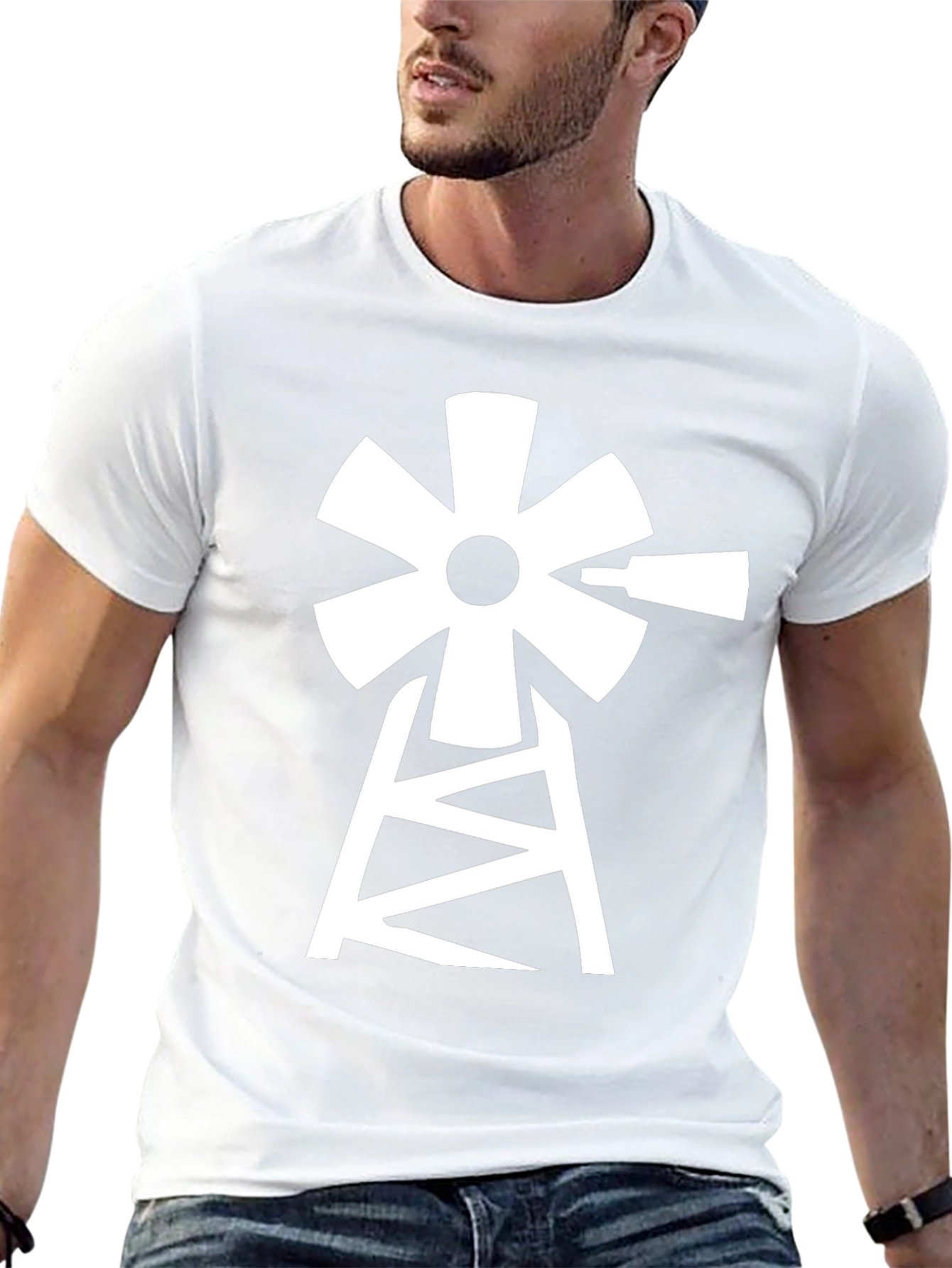 Windmill Graphic Tee - Black Cotton Blend T-Shirt