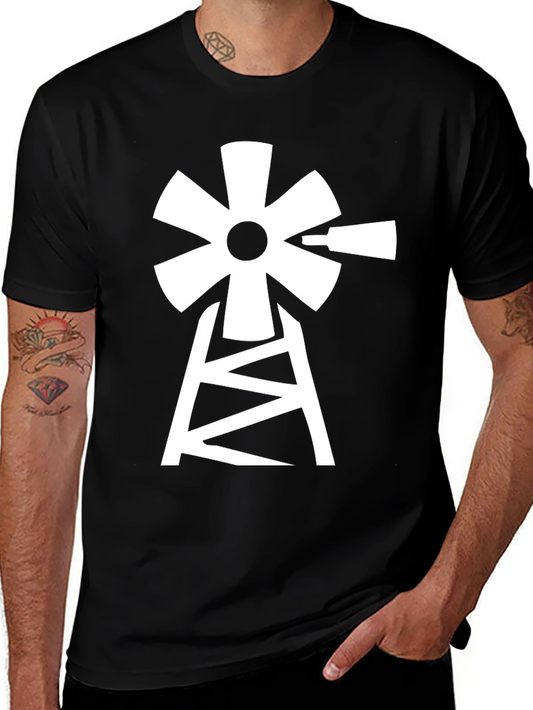 Windmill Graphic Tee - Black Cotton Blend T-Shirt