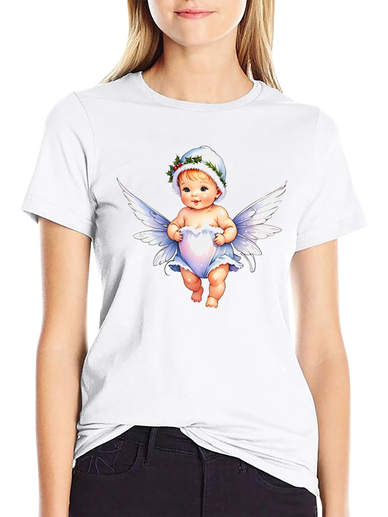 Angel Baby Graphic Tee - Whimsical Black T-Shirt