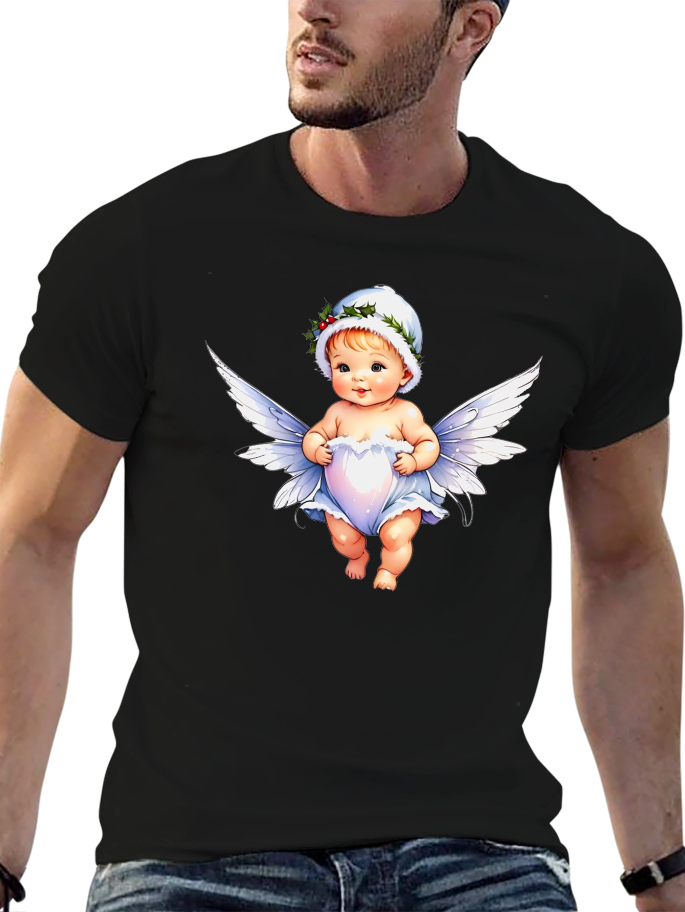 Angel Baby Graphic Tee - Whimsical Black T-Shirt