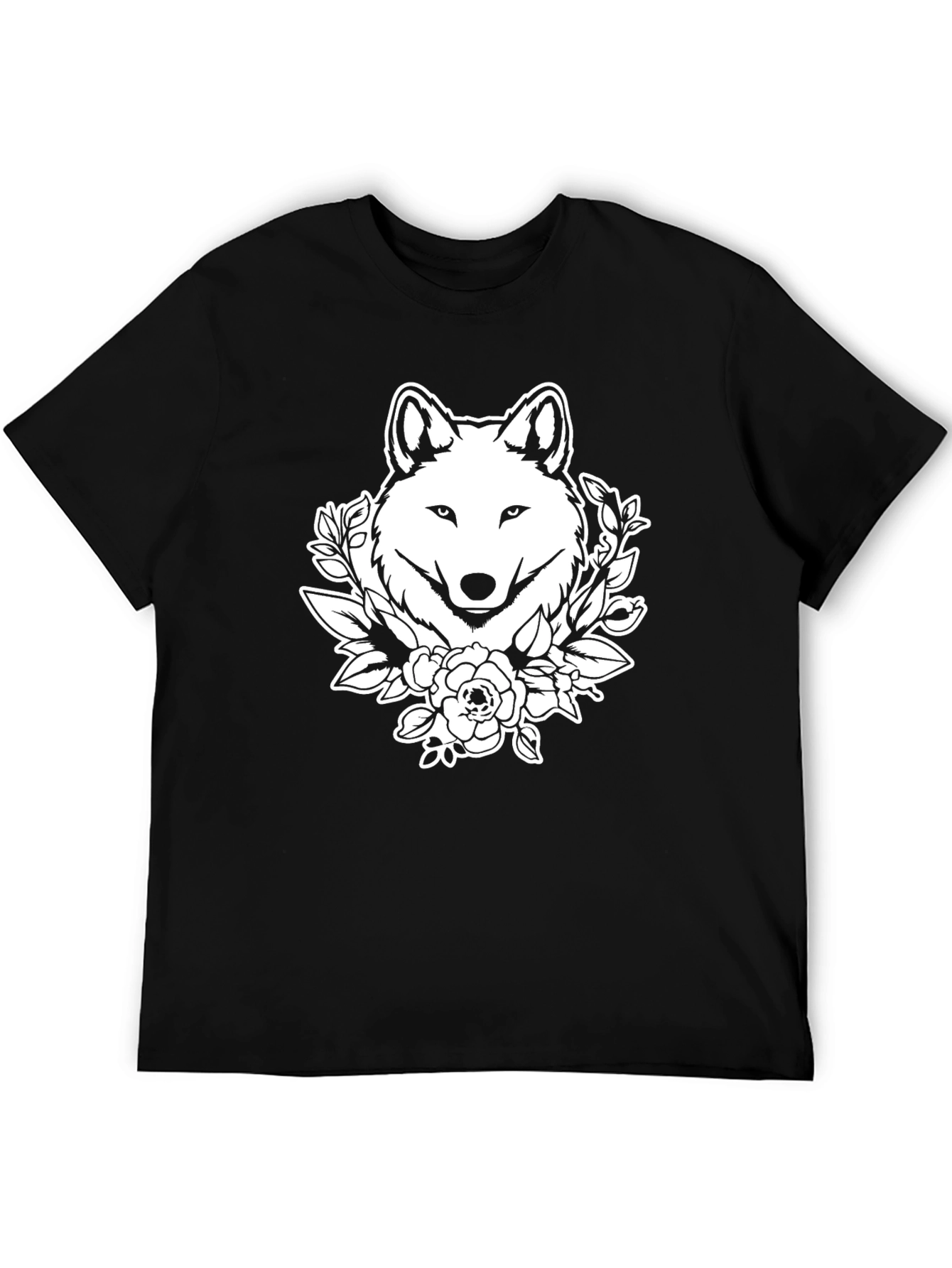 Wolf Floral Graphic T-Shirt - Black