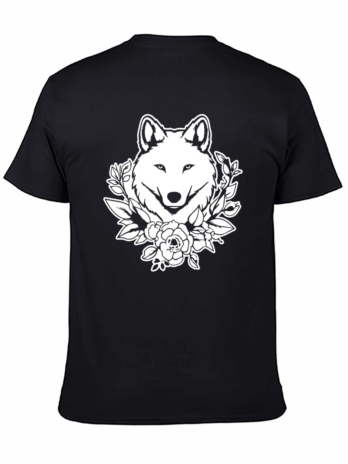 Wolf Floral Graphic T-Shirt - Black