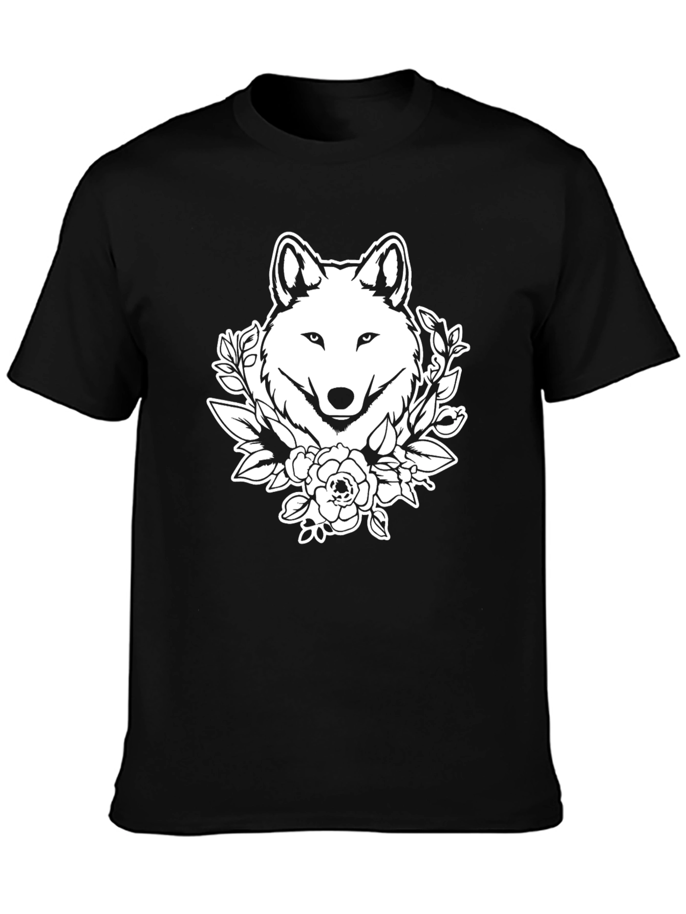 Wolf Floral Graphic T-Shirt - Black