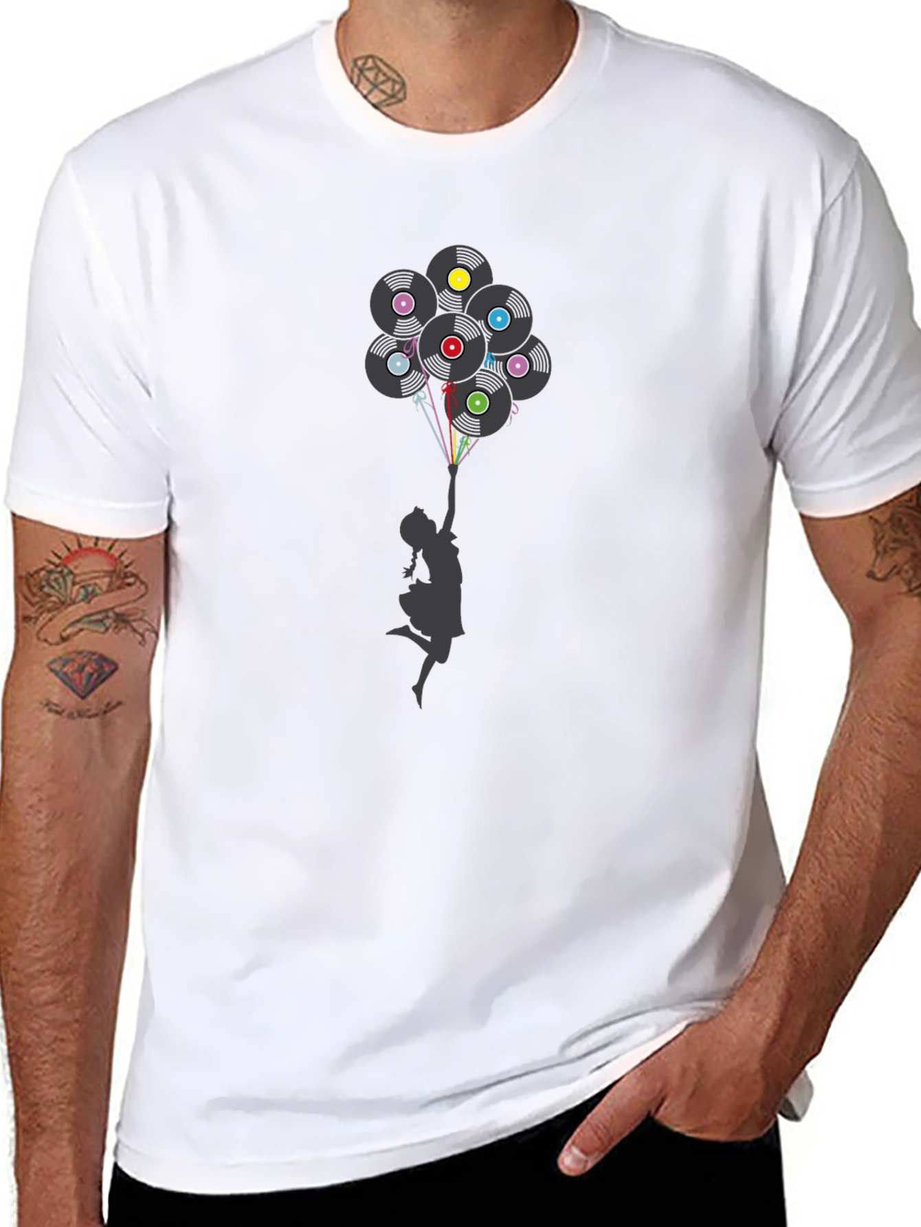 Vinyl Record Balloon Graphic Print T-Shirt