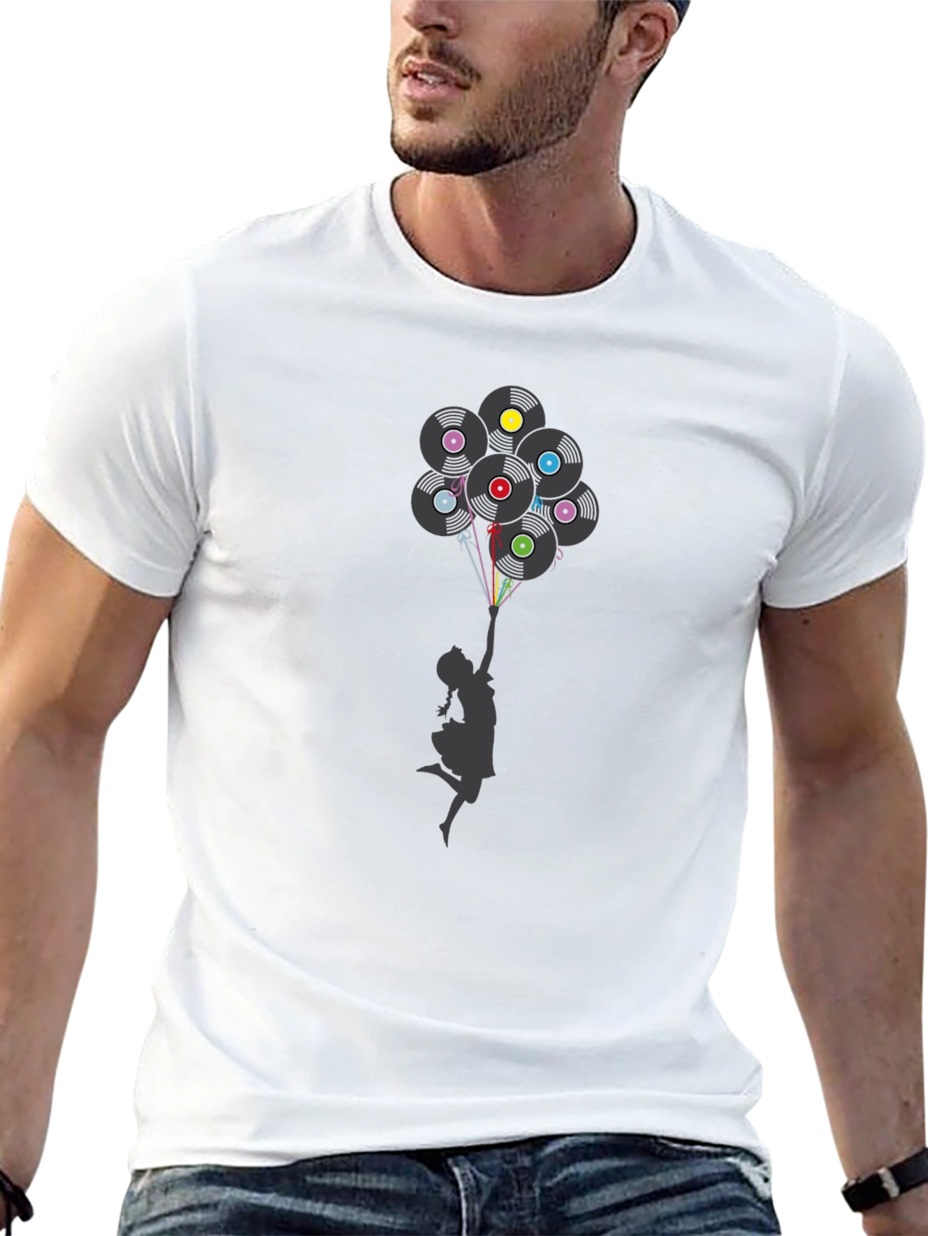 Vinyl Record Balloon Graphic Print T-Shirt