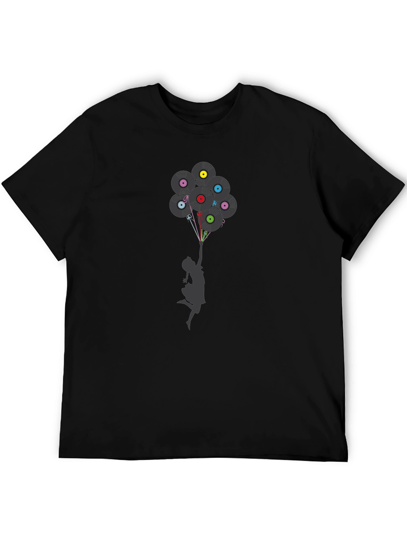 Vinyl Record Balloon Graphic Print T-Shirt