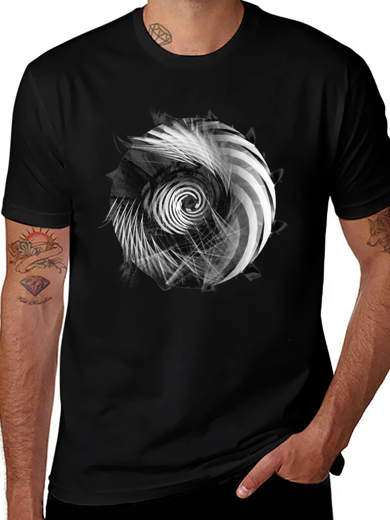 Abstract Swirl Graphic Print Black T-Shirt