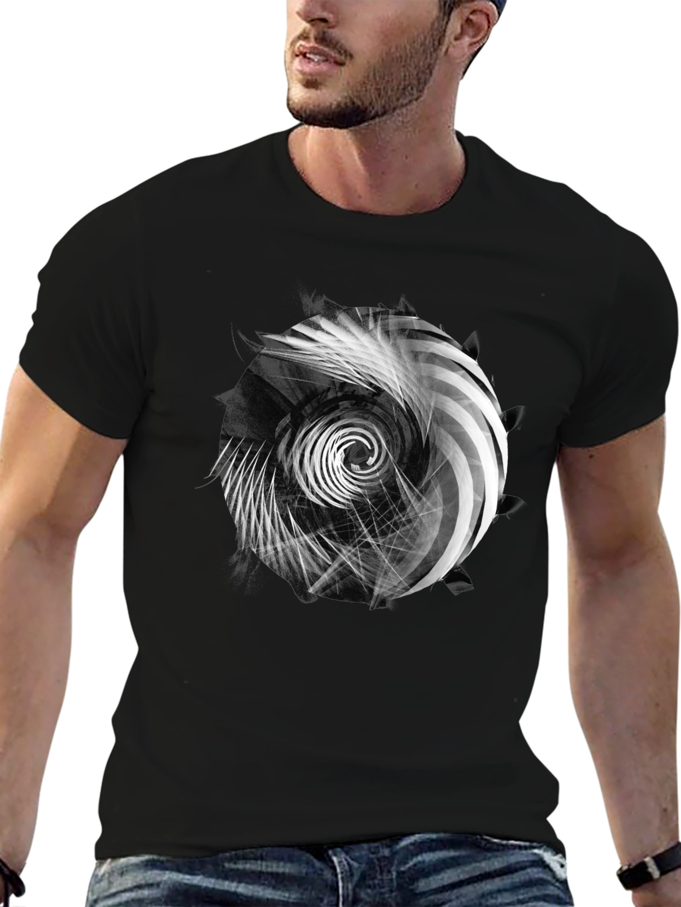 Abstract Swirl Graphic Print Black T-Shirt