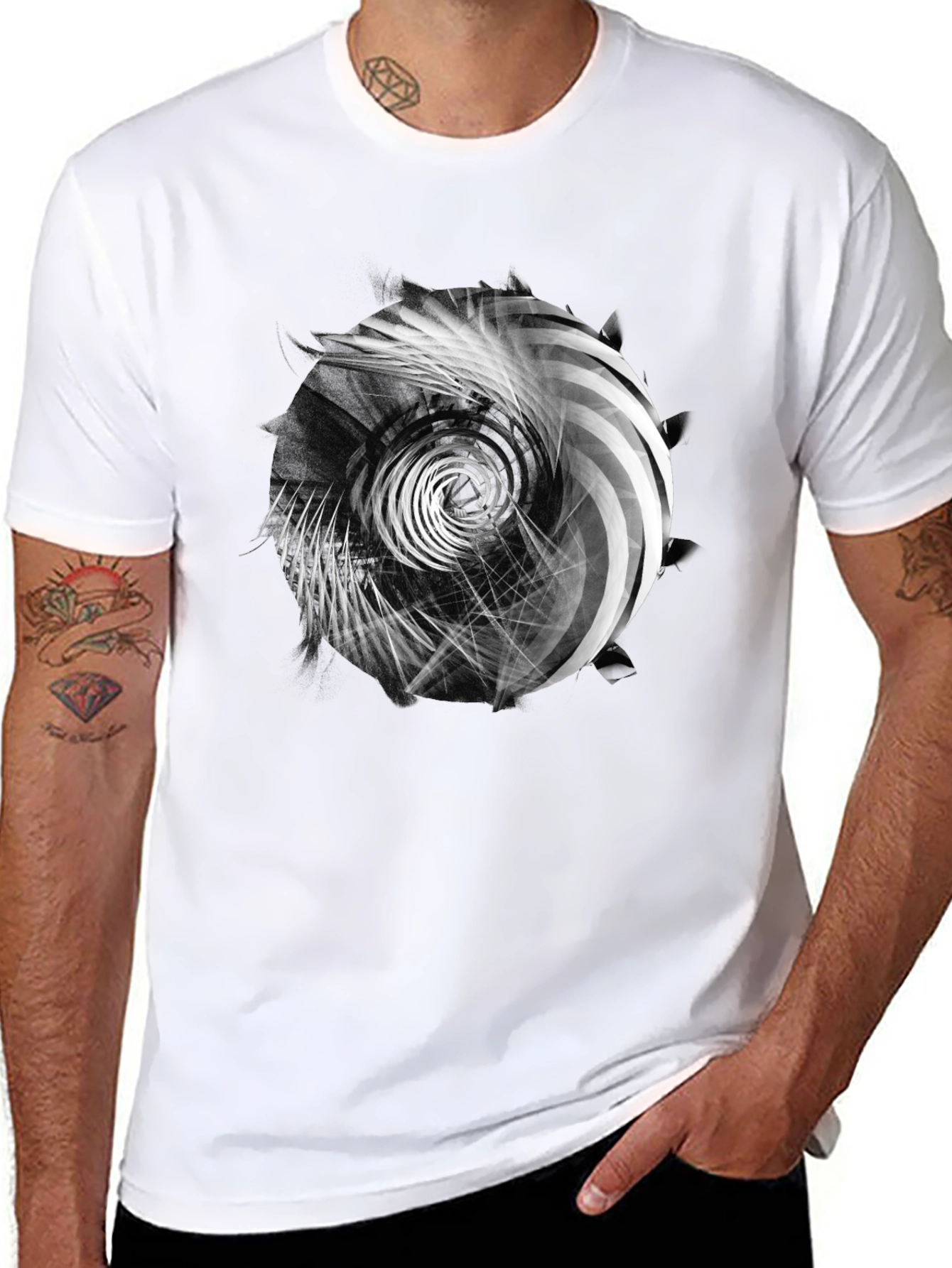 Abstract Swirl Graphic Print Black T-Shirt