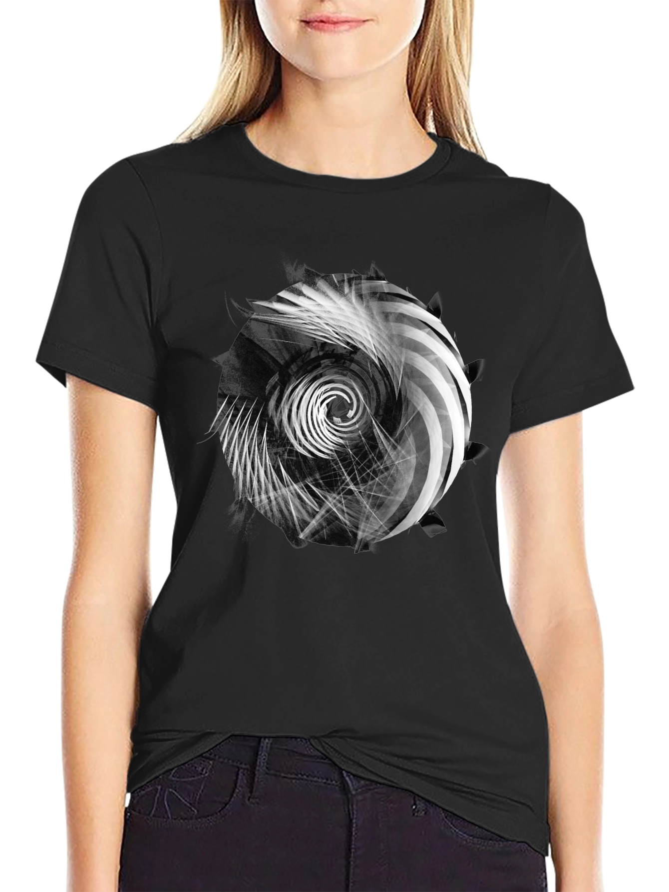 Abstract Swirl Graphic Print Black T-Shirt