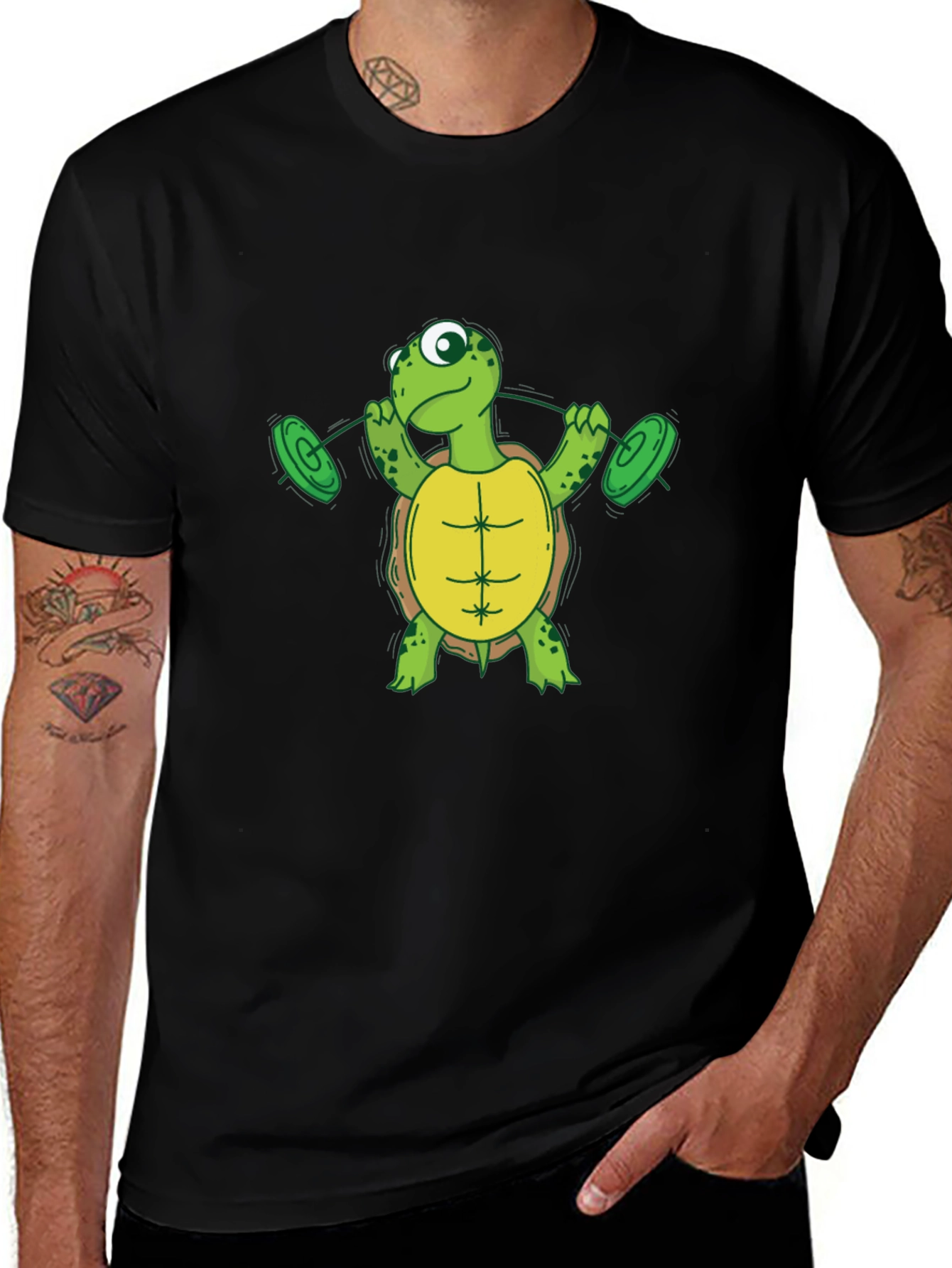 Turtle Weightlifting Black T-Shirt