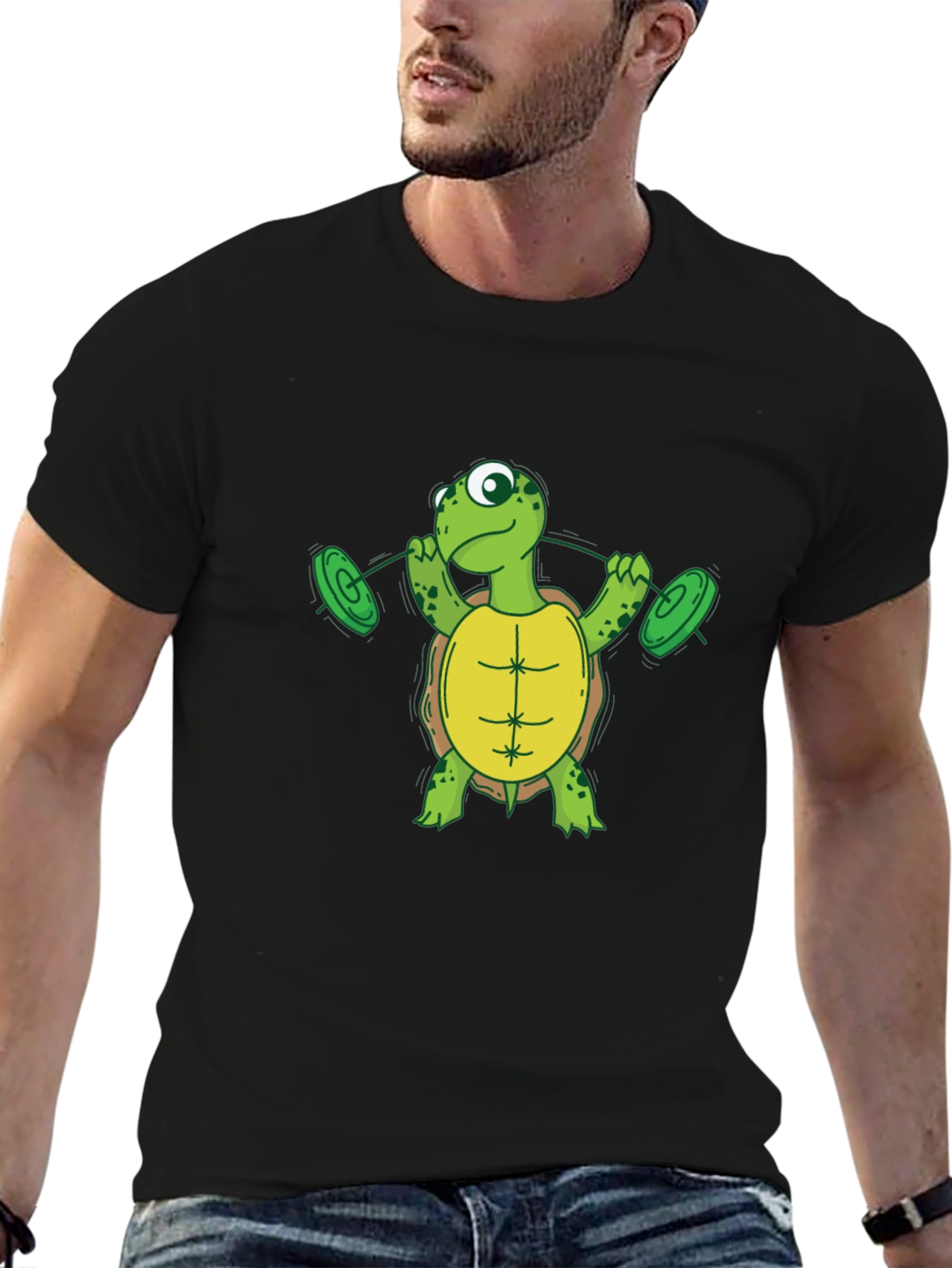Turtle Weightlifting Black T-Shirt