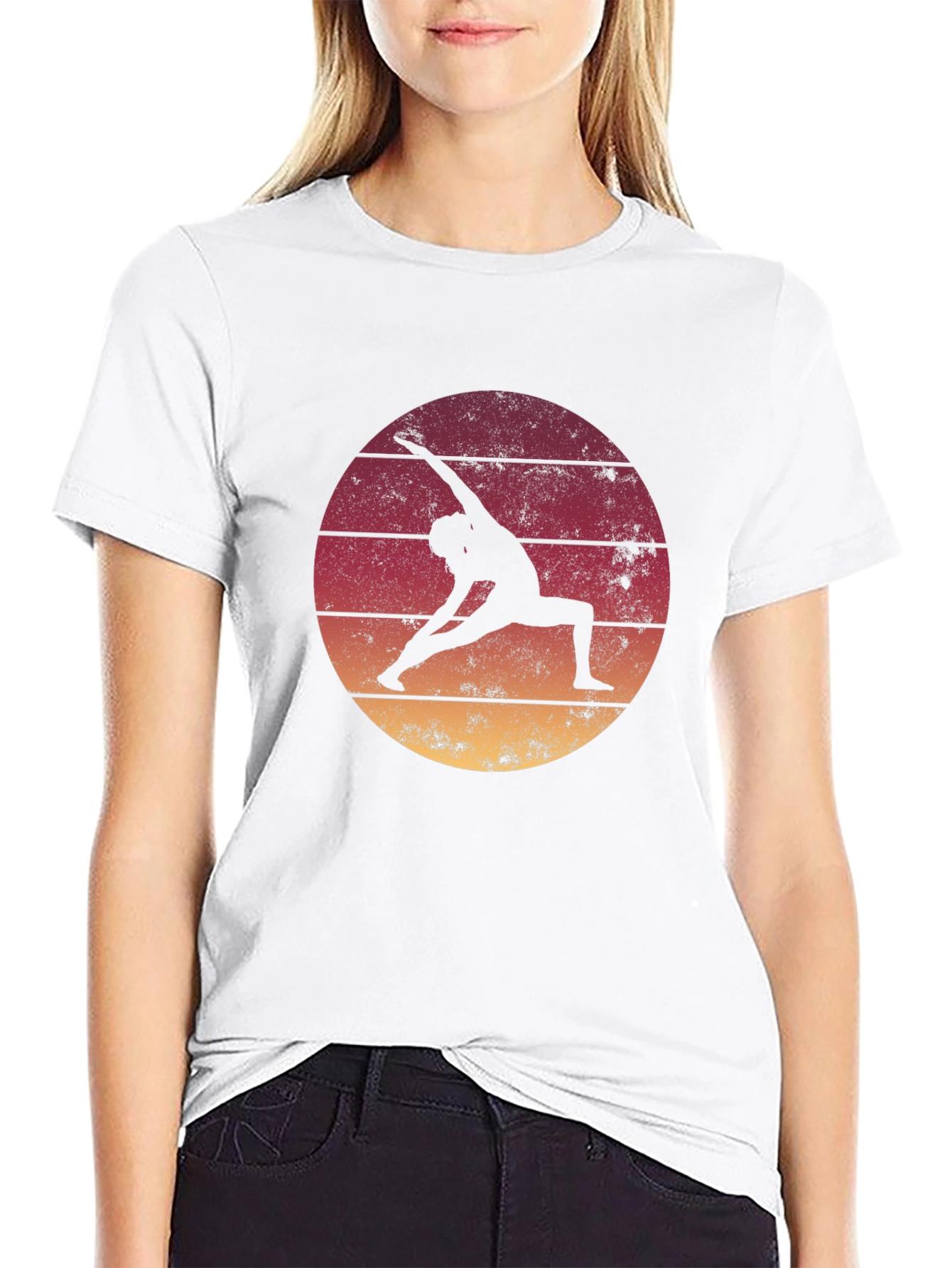 Yoga Pose Sunset Graphic Tee - Relaxed Fit