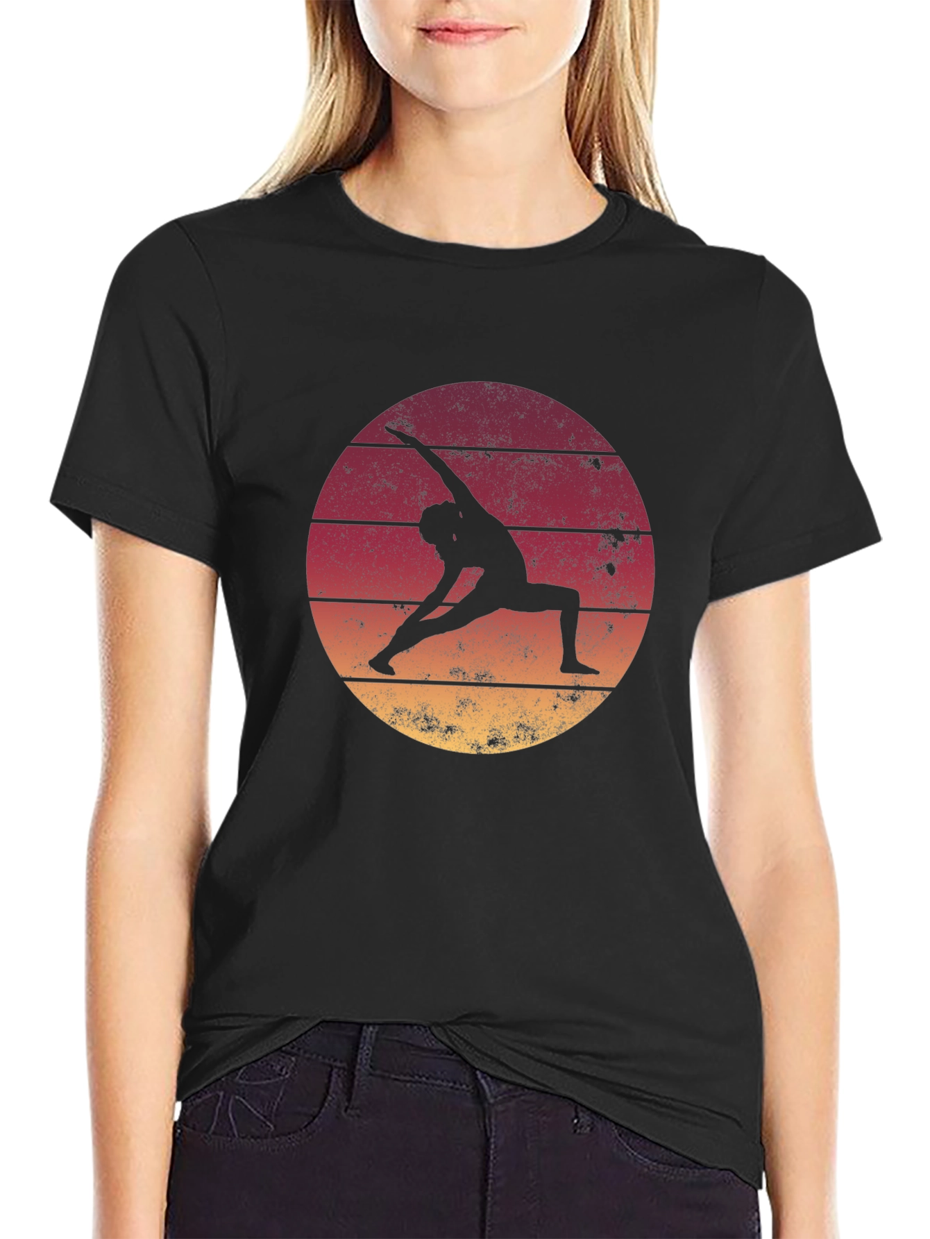 Yoga Pose Sunset Graphic Tee - Relaxed Fit