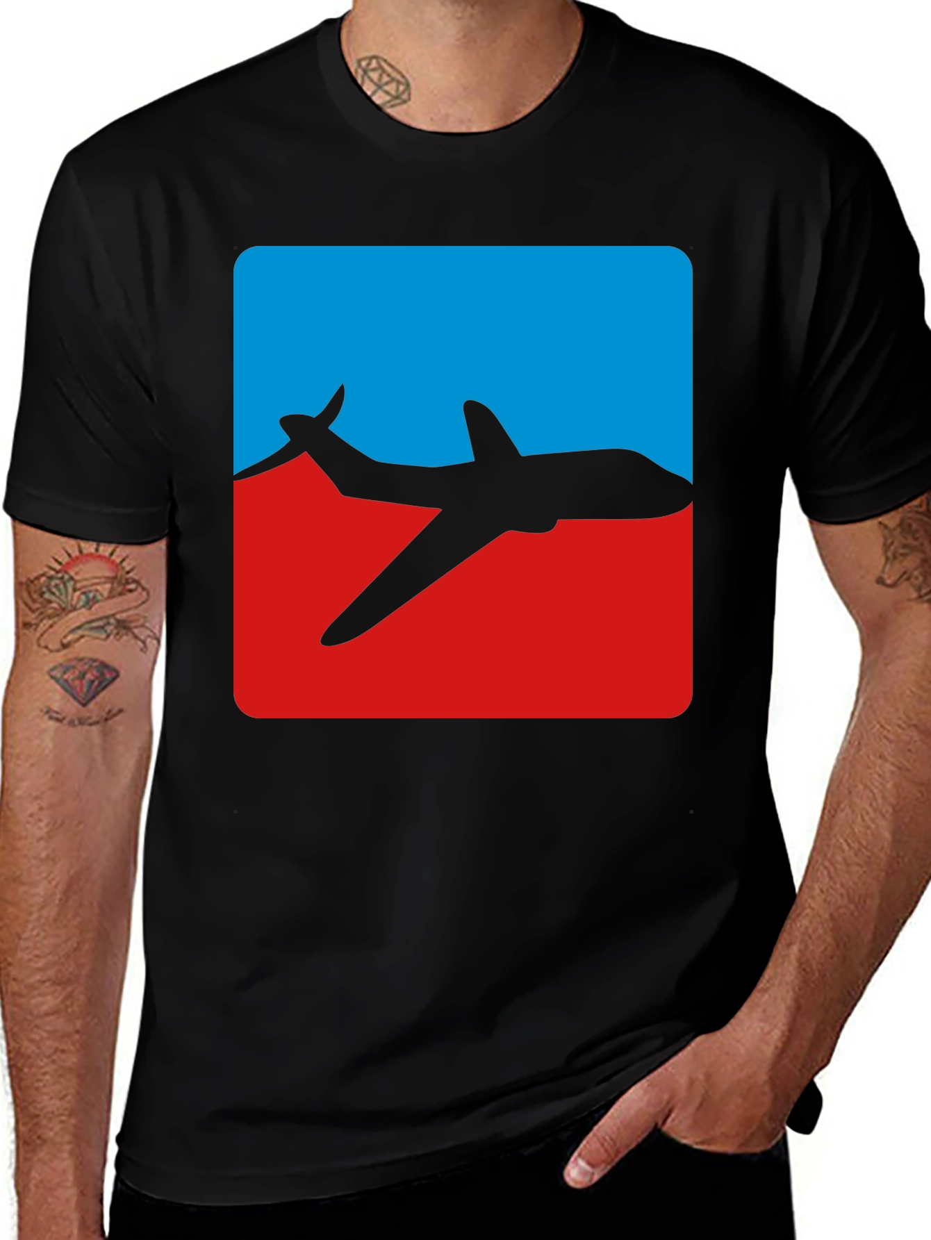 Airplane Graphic Tee - Blue & Red Jet Design