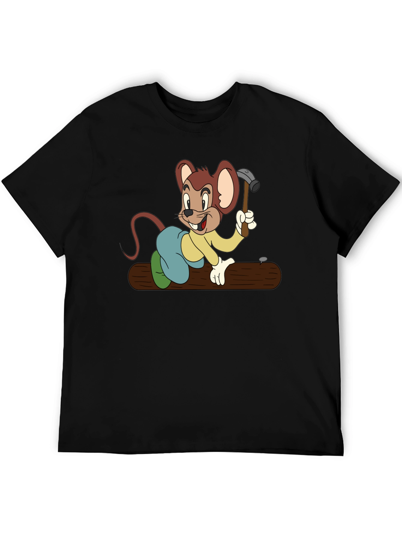 Black T-Shirt with Construction Cartoon Mouse