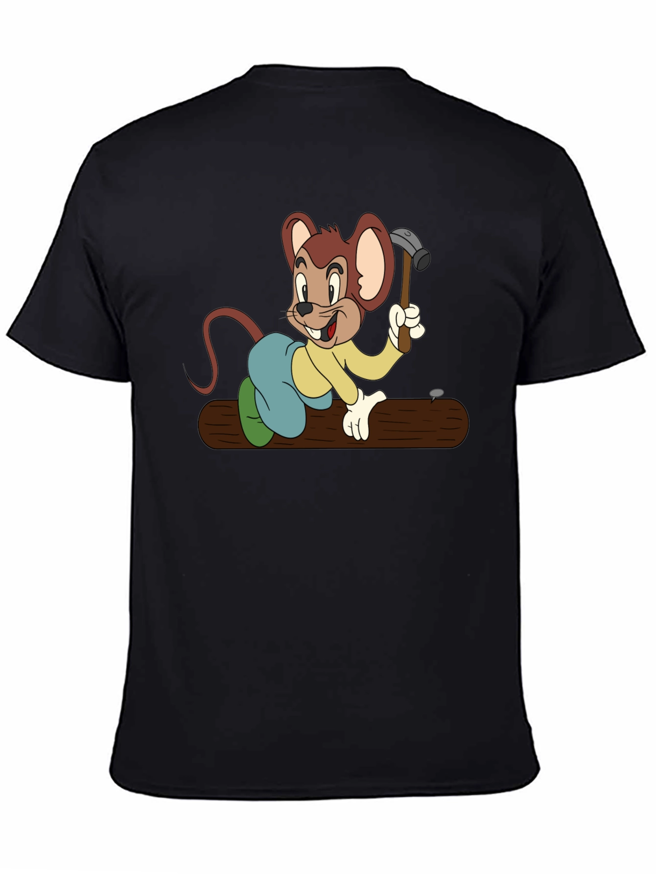 Black T-Shirt with Construction Cartoon Mouse