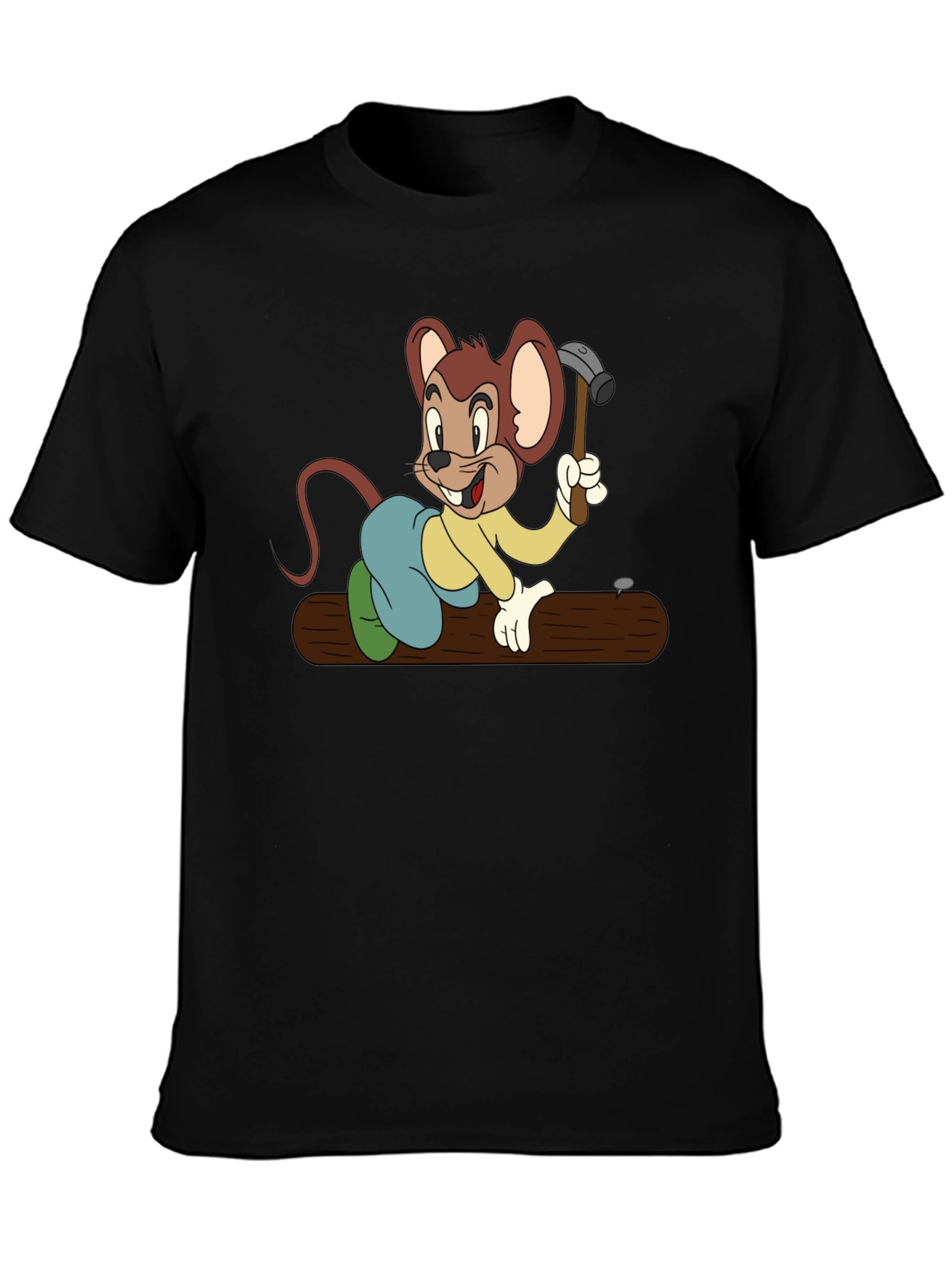 Black T-Shirt with Construction Cartoon Mouse
