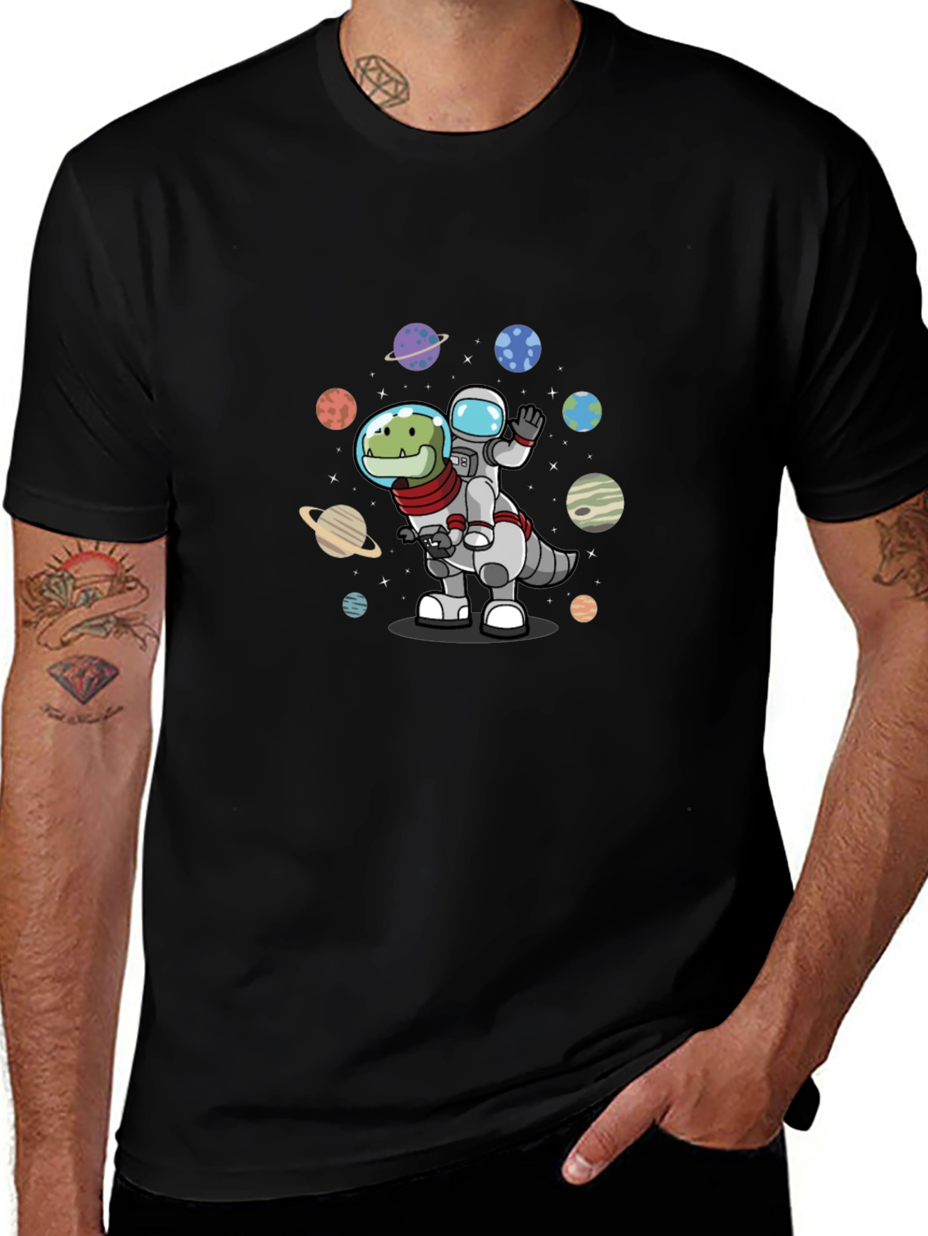 Astronaut Riding Dinosaur T-Shirt - Space Adventure Tee