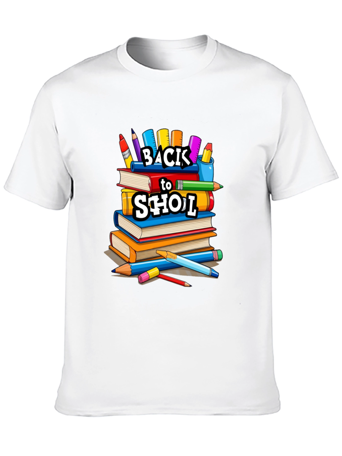 Back to School Stacked Books Black T-Shirt