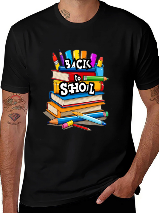 Back to School Stacked Books Black T-Shirt