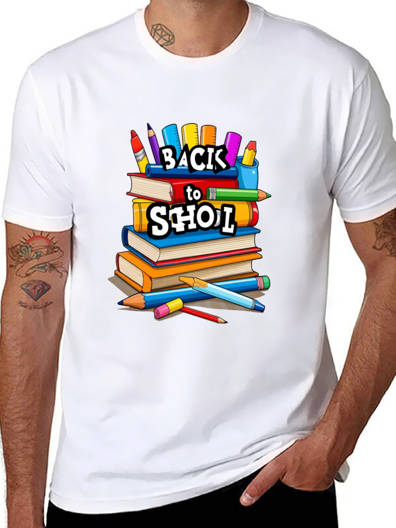 Back to School Stacked Books Black T-Shirt