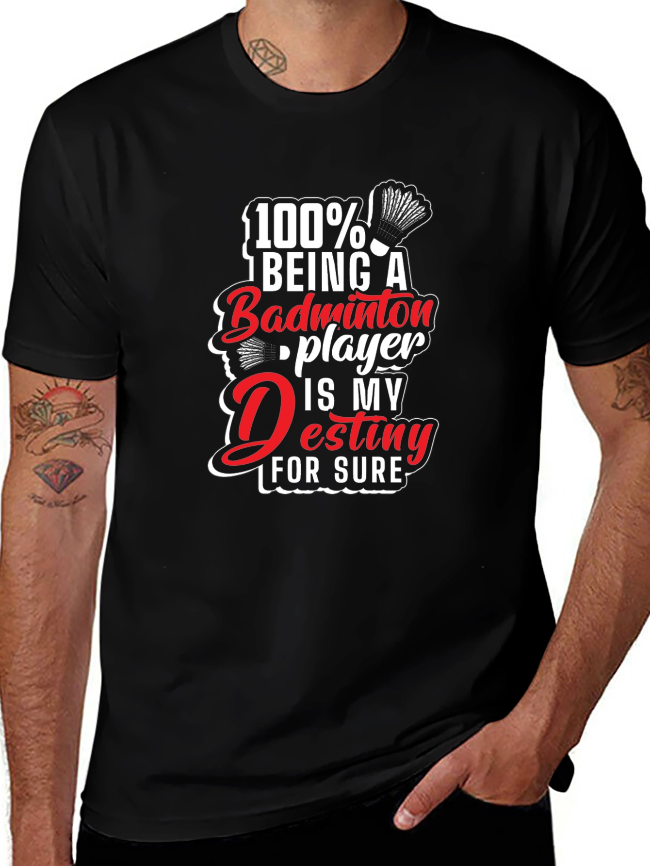 Badminton Player Destiny Graphic Tee - Black Cotton T-Shirt
