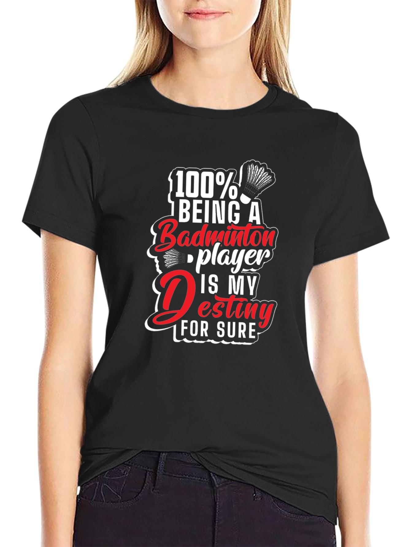 Badminton Player Destiny Graphic Tee - Black Cotton T-Shirt