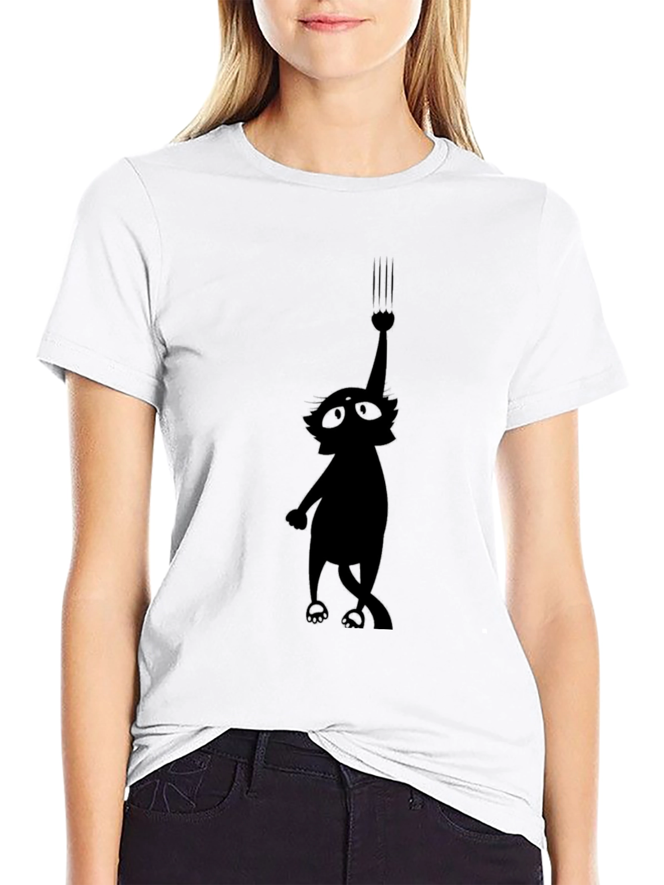 Whimsical Cat Scratch T-Shirt - Black Graphic Tee